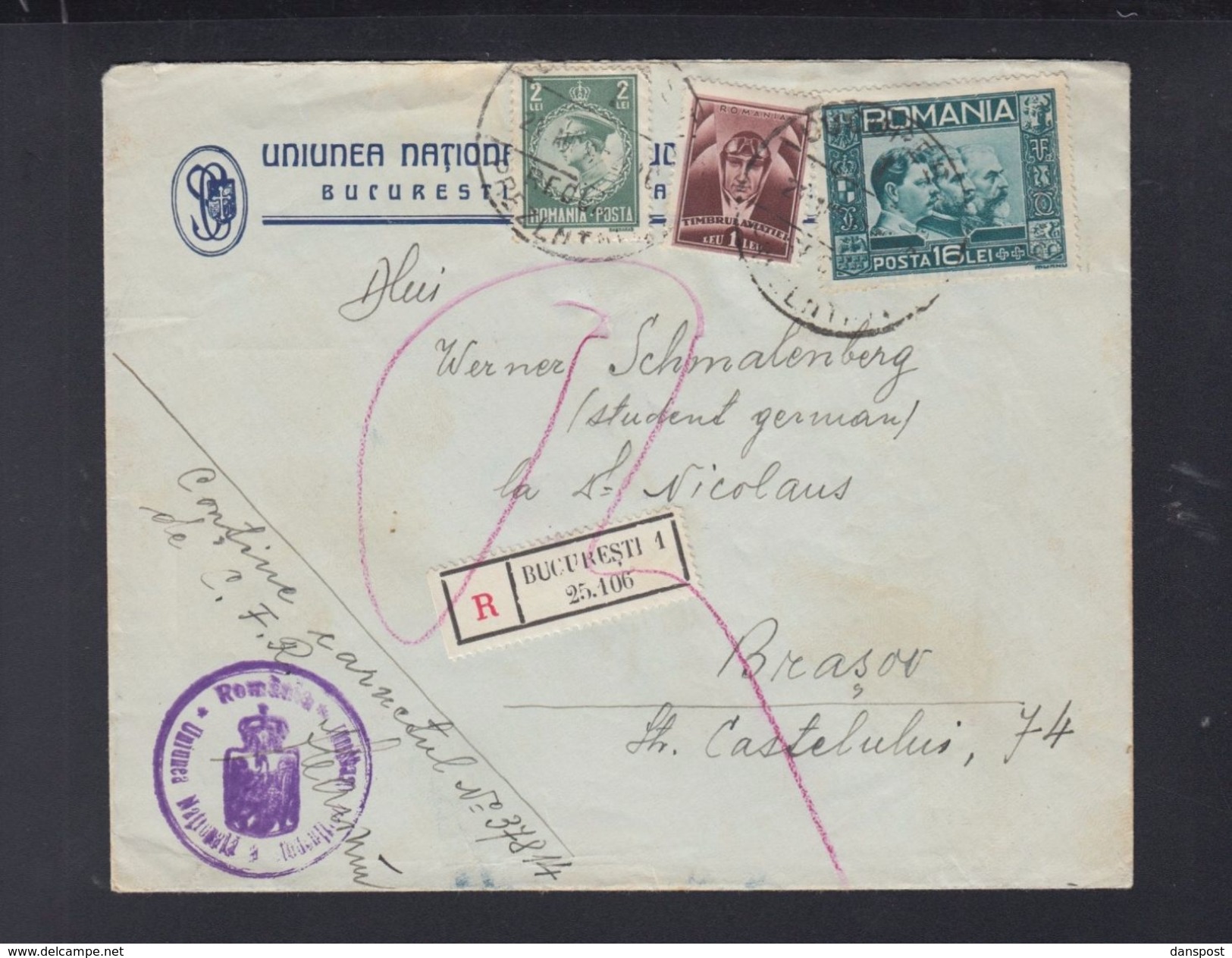 Romania Registered Cover Bucuresti To Brasov - Brieven En Documenten