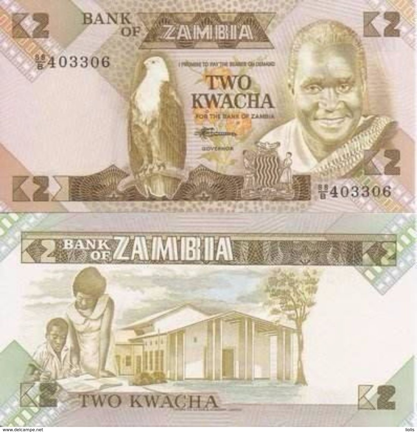 Zambia P-24 2 Kwacha 1986-88 UNC  Sig. 7 - Zambia