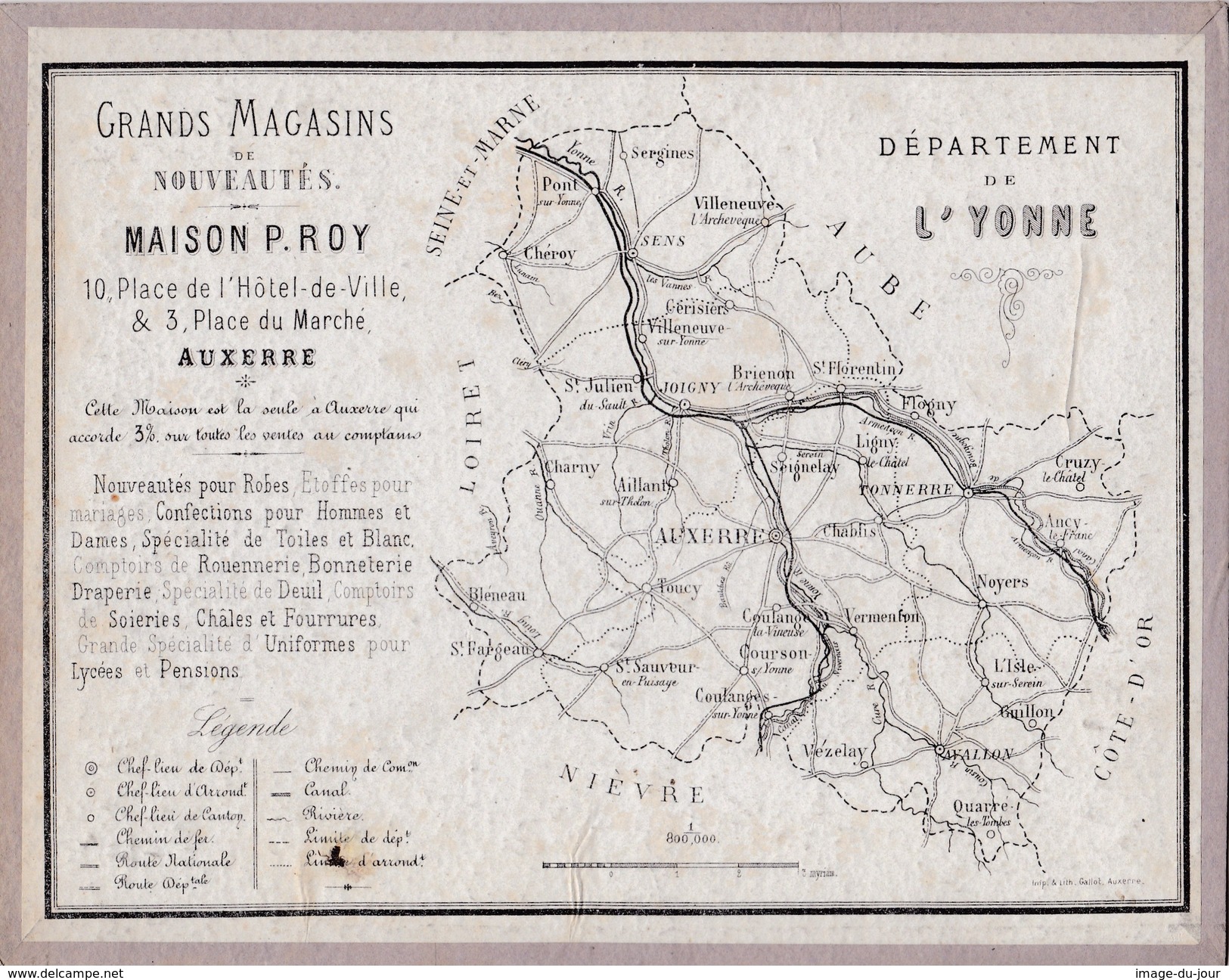 Calendrier  1872  A L Horloge D'auxerre Maison P. Roy  Plan De L' Yonne Au Verso - Petit Format : ...-1900