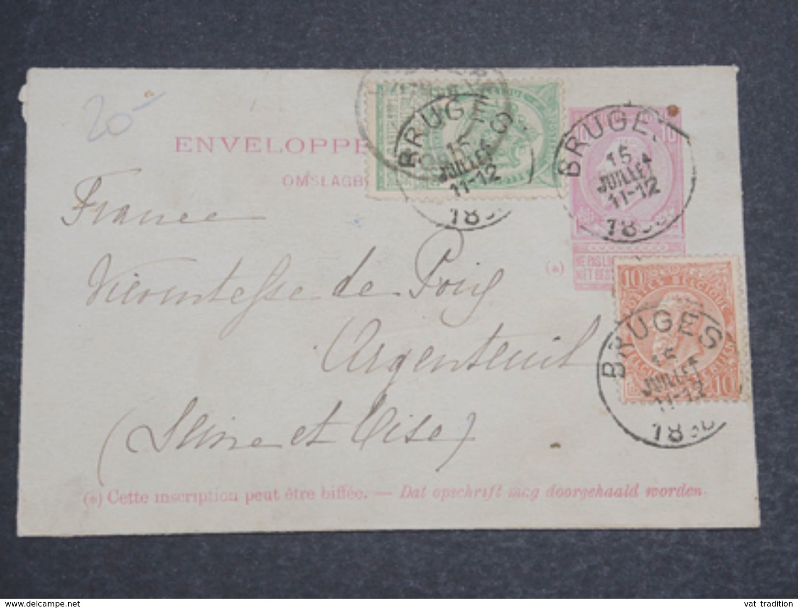 Belgique - Entier Postal + Complément De Bruges Pour La France En 18.. - L 10168 - Covers