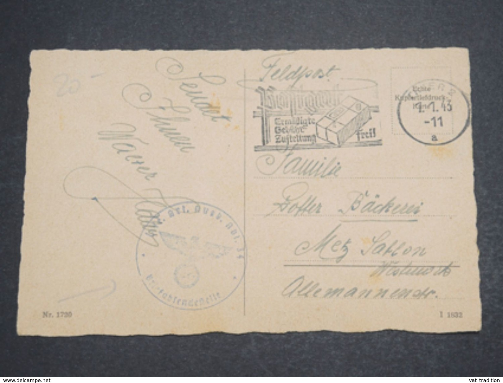 ALLEMAGNE - Carte Postale En Franchise Militaire En 1943 - L 10170 - Briefe U. Dokumente