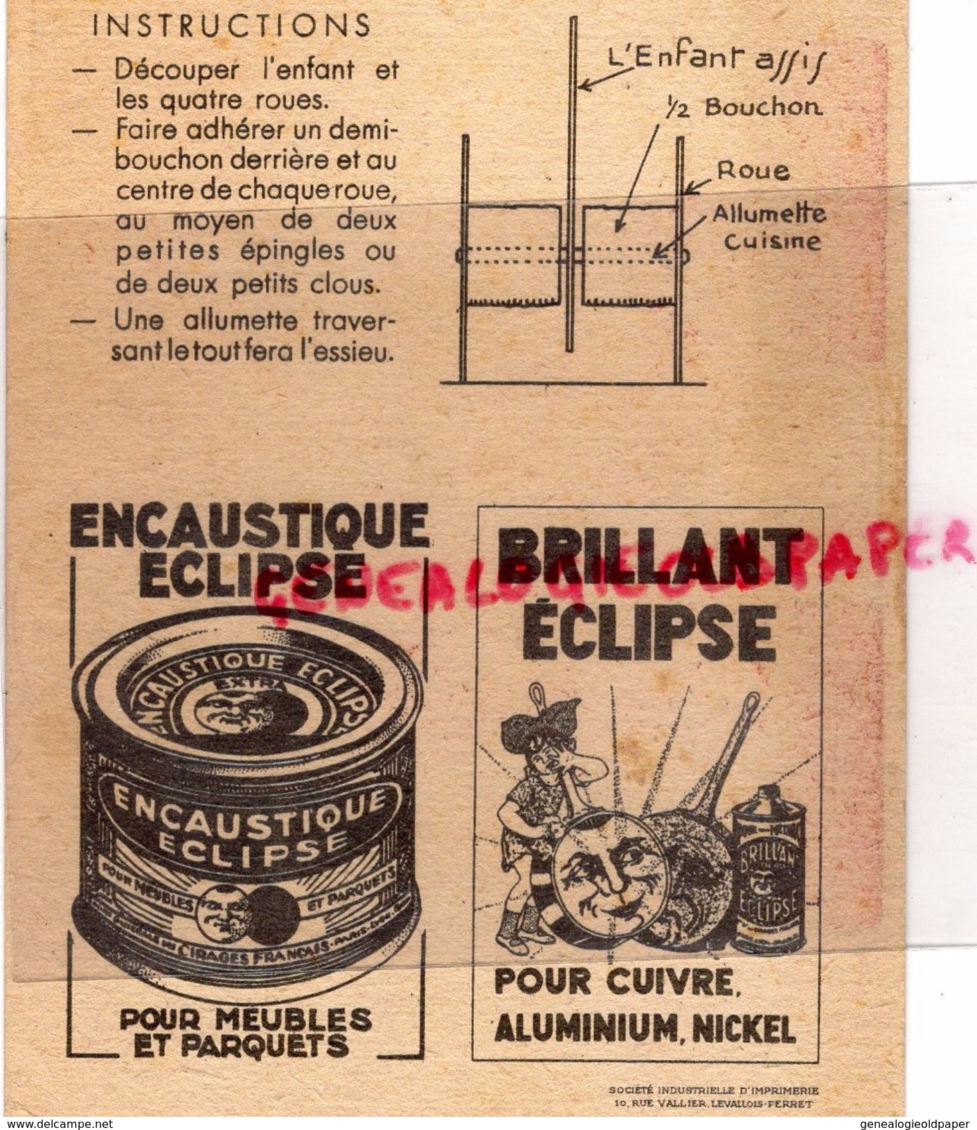 69- LYON- CIRAGE- ENCAUSTIQUE-CREME ECLIPSE- BEAU CARTON PUBLICITAIRE ENFANT VOITURE -CIRE - Straßenhandel Und Kleingewerbe