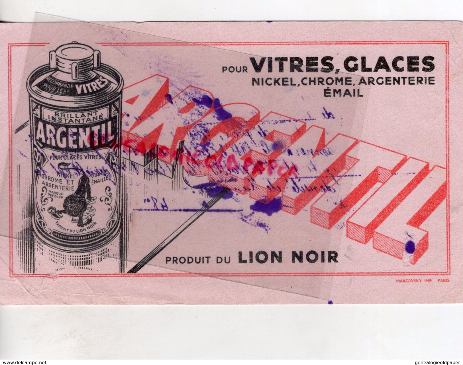 69- LYON- BUVARD DU LION NOIR- ARGENTIL POUR VITRES GLACES-NICKEL CHROME ARGENTERIE EMAIL- - Produits Ménagers