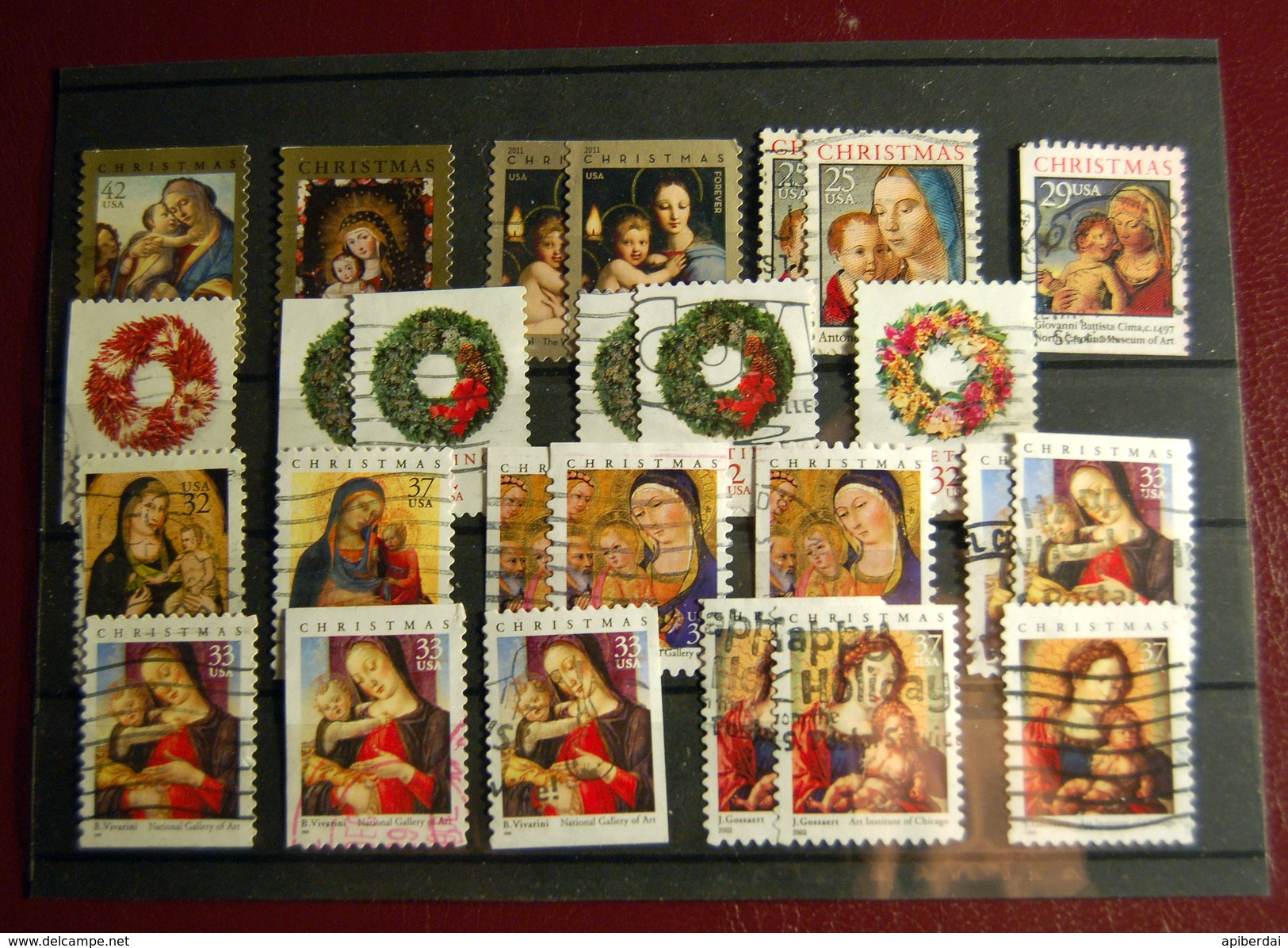 USA - 230 Stamps Christmas & Greetings Used On 8 Classification Cards - Verzamelingen