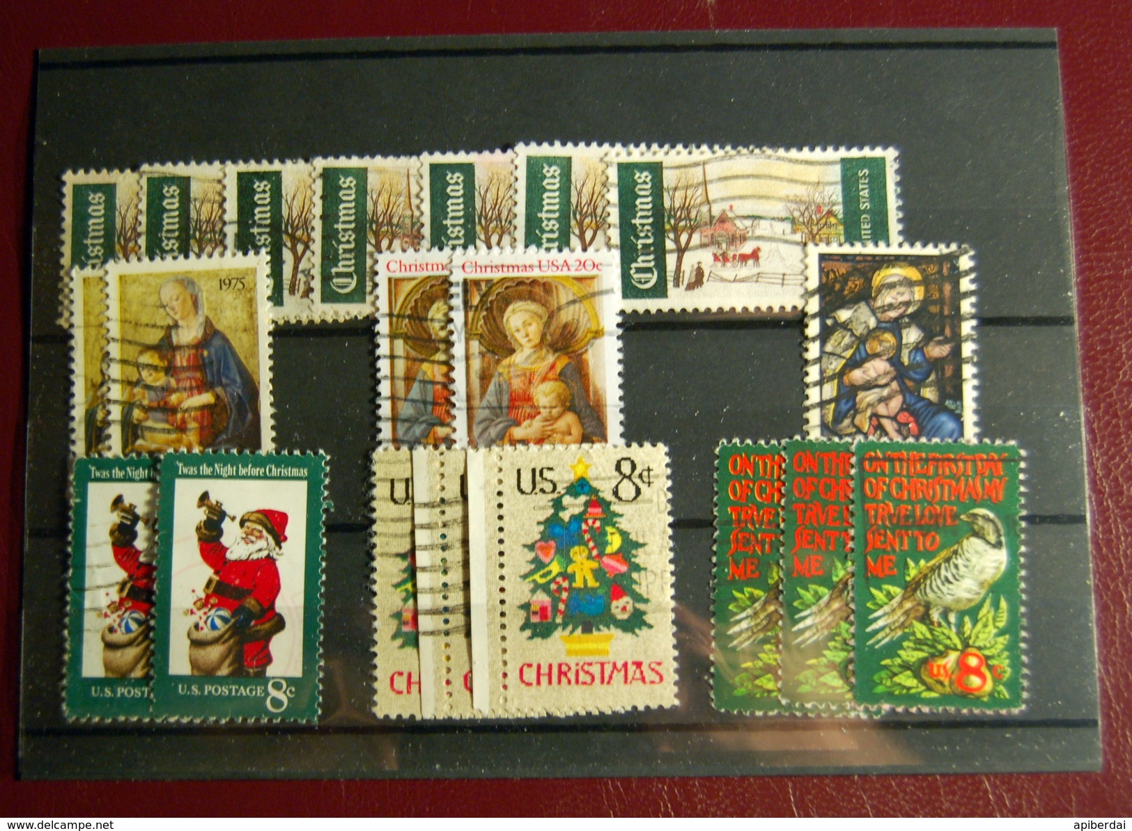 USA - 230 Stamps Christmas & Greetings Used On 8 Classification Cards - Collezioni & Lotti