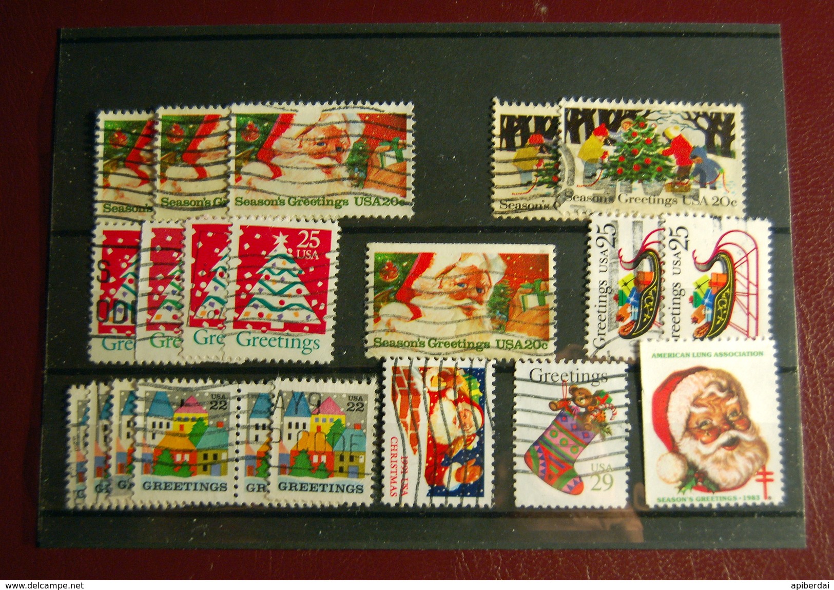 USA - 230 Stamps Christmas & Greetings Used On 8 Classification Cards - Colecciones & Lotes