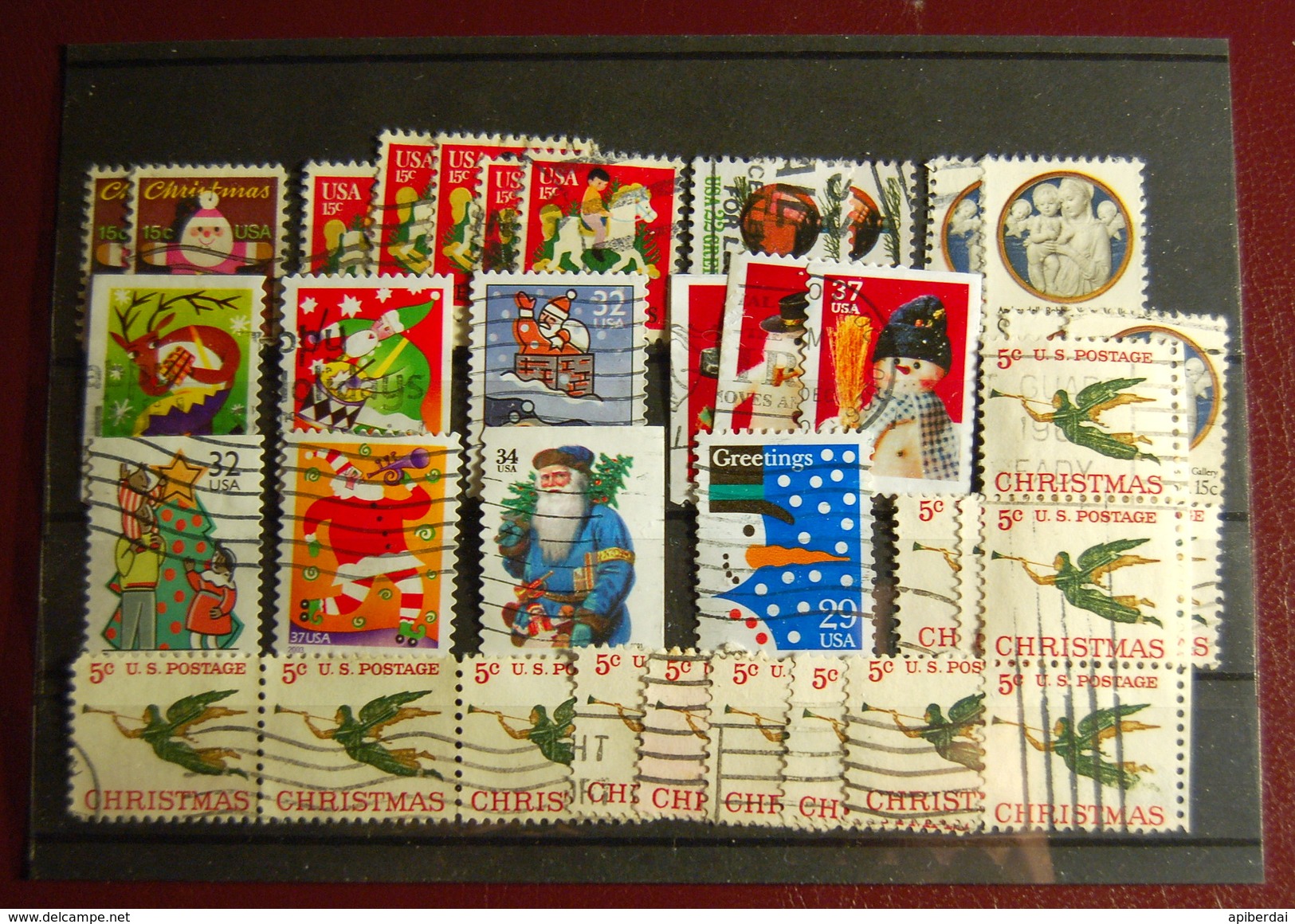 USA - 230 stamps christmas & greetings used on 8 classification cards