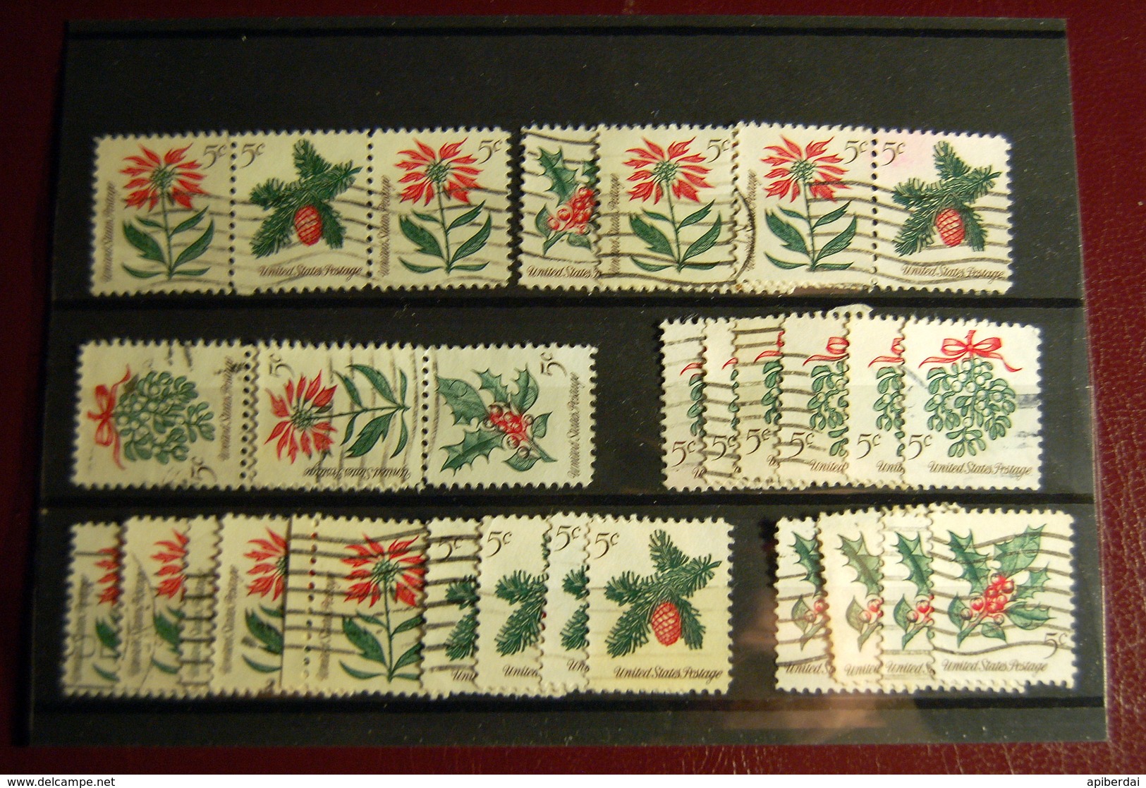 USA - 230 stamps christmas & greetings used on 8 classification cards