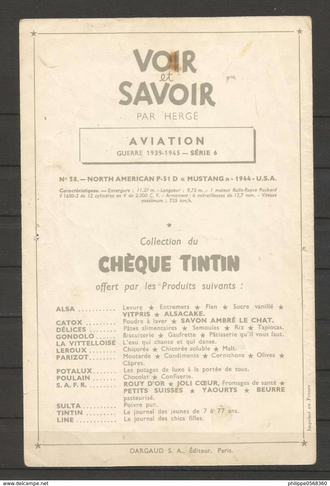 Chromo Tintin Collection "Voir Et Savoir" L'aviation De La Guerre 1939-1945 - Autres & Non Classés