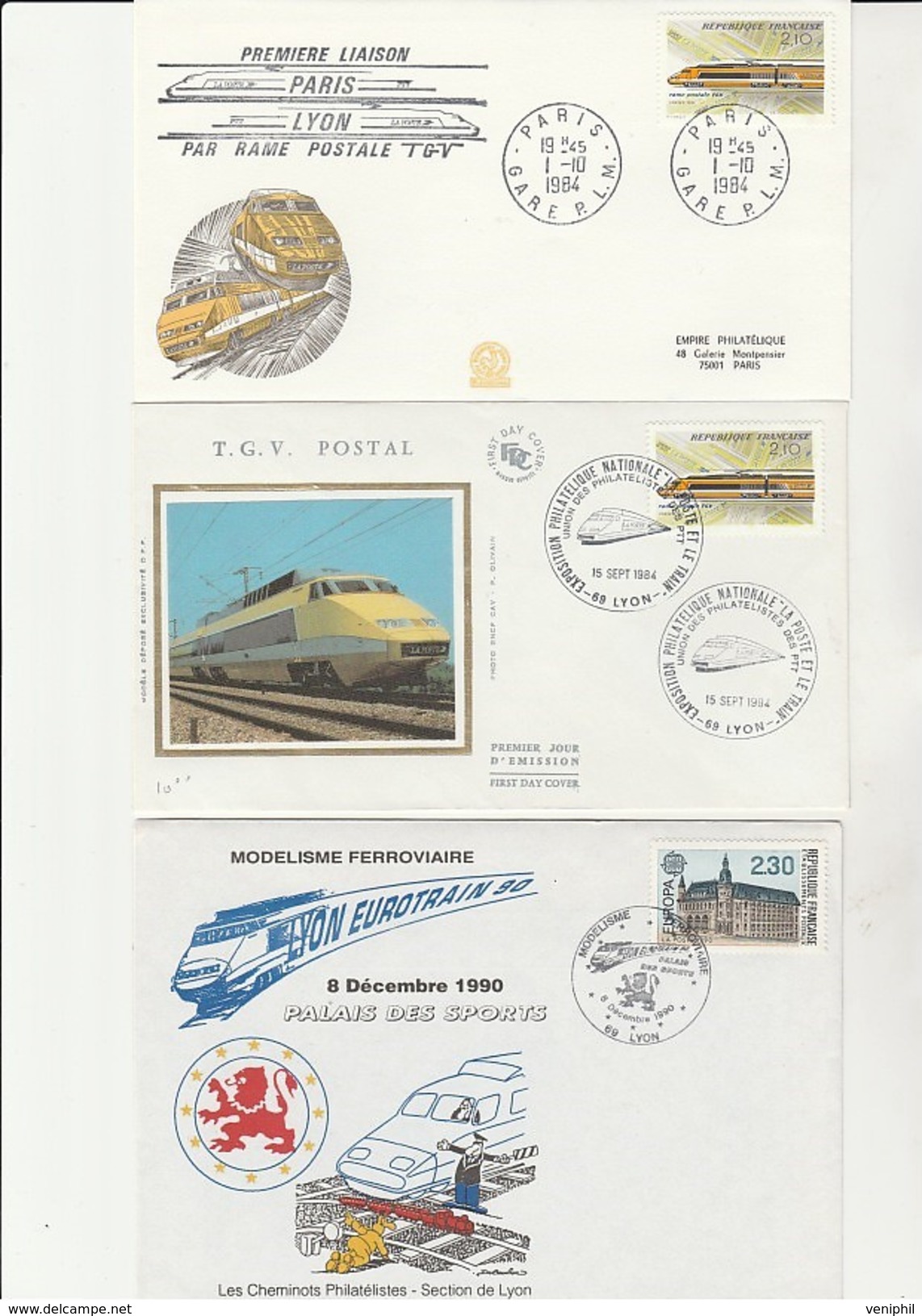 LOT DE 5 LETTRES ET CARTES OBLITERATIONS ILLUSTREES THEME T.G.V. - Trenes