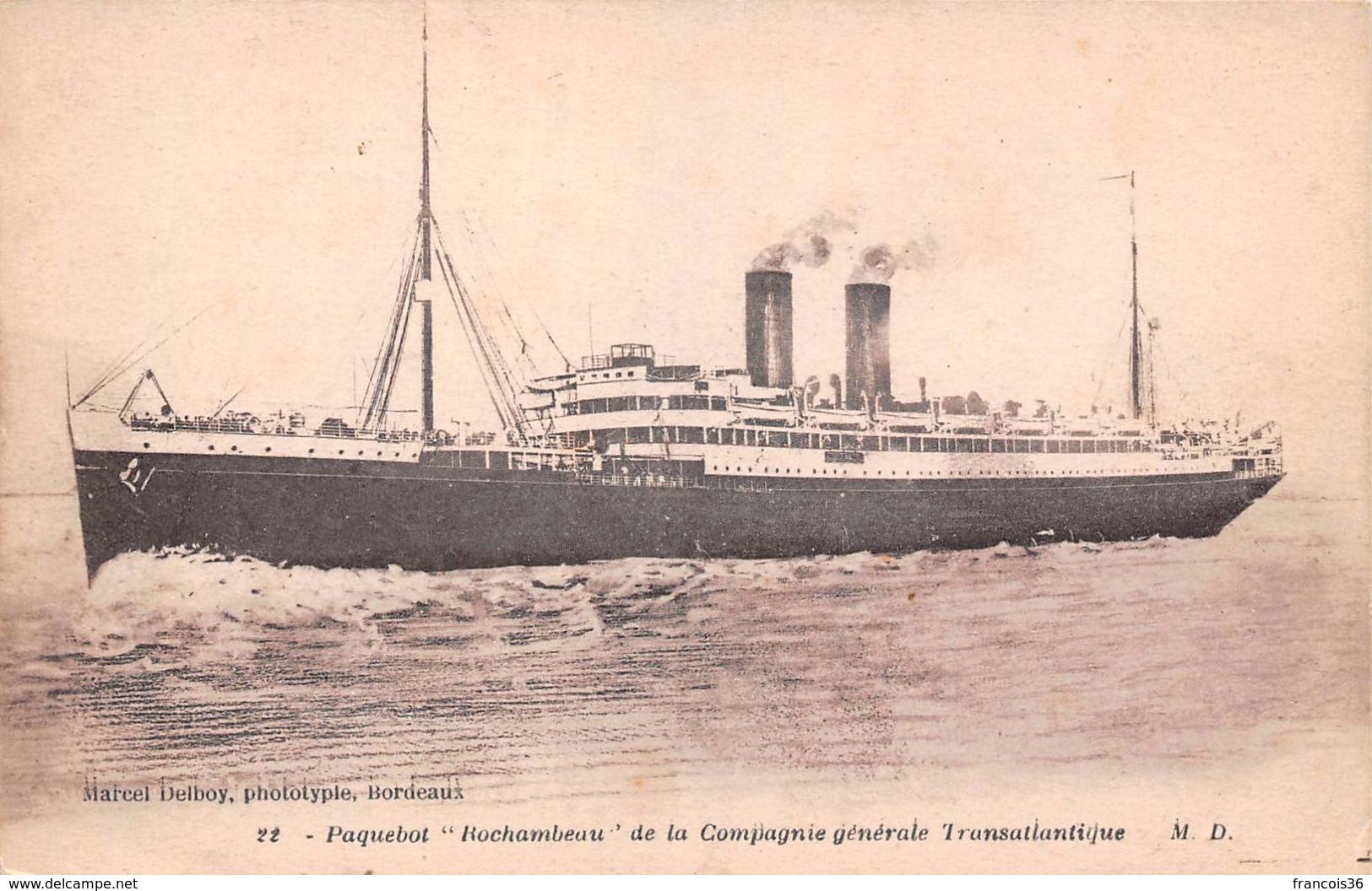 Paquebot Rochambeau De La Compagnie Générale Transatlantique - Bateau 1918 - Autres & Non Classés