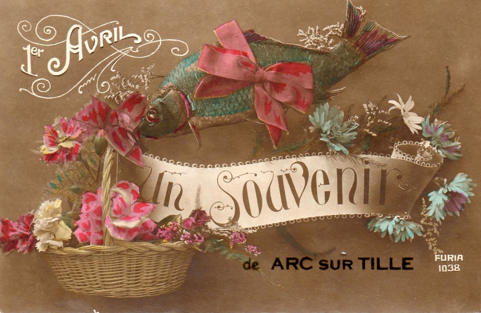 21 ARC SUR TILLE "SOUVENIR" 1er AVRIL Poisson Panier Fleurs - Other & Unclassified