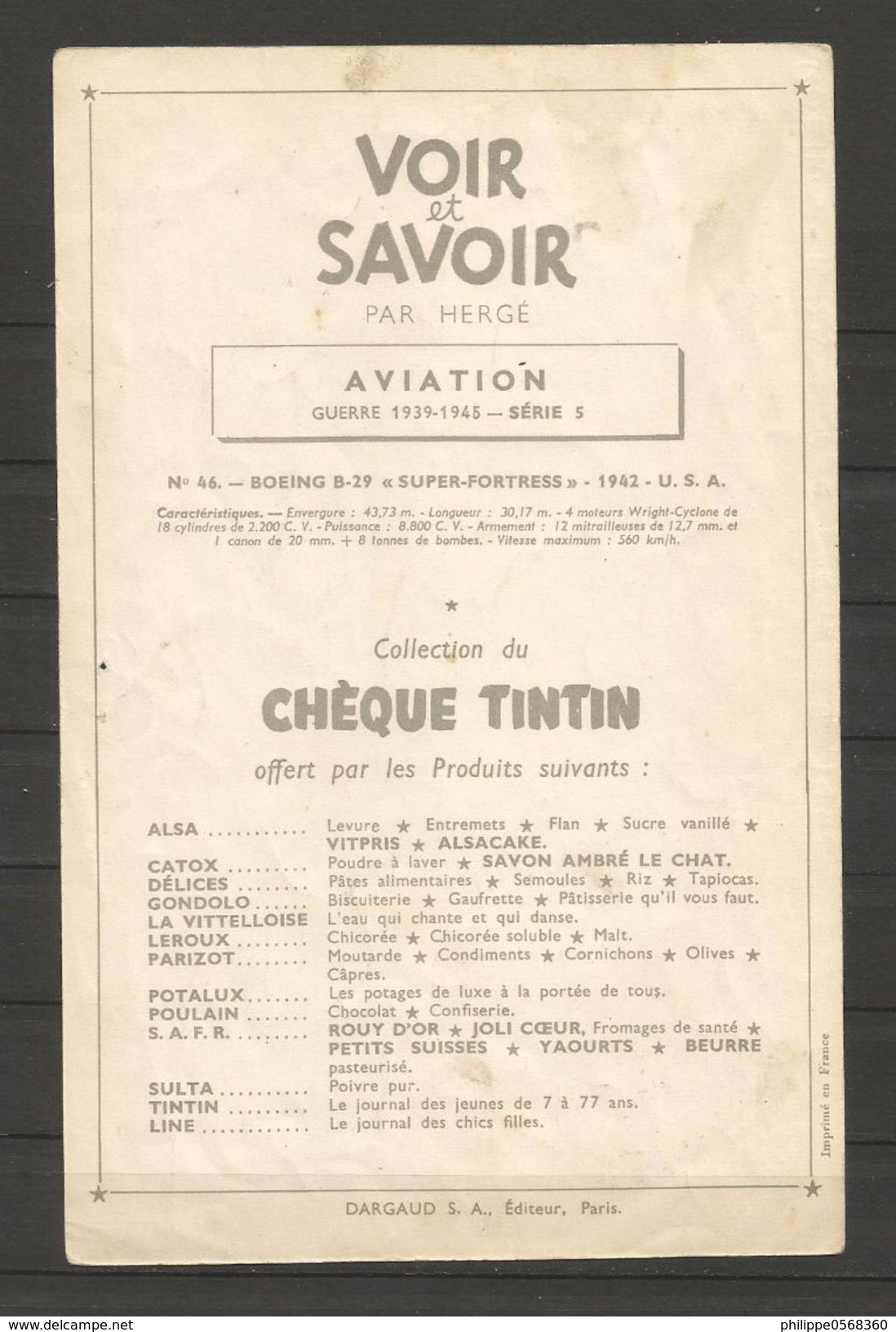 Chromo Tintin Collection "Voir Et Savoir" L'aviation De La Guerre 1939-1945 - Autres & Non Classés