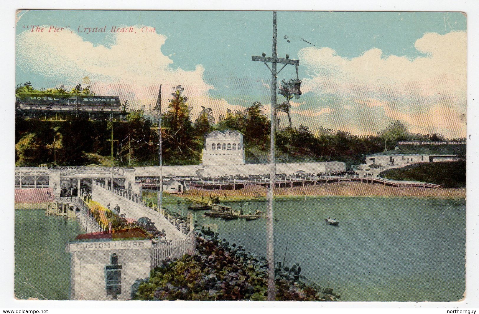 CRYSTAL BEACH, Ontario, Canada, Hundreds Of People On Pier, Customs House, Amusement Park, 1913 Postcard, Welland County - Autres & Non Classés