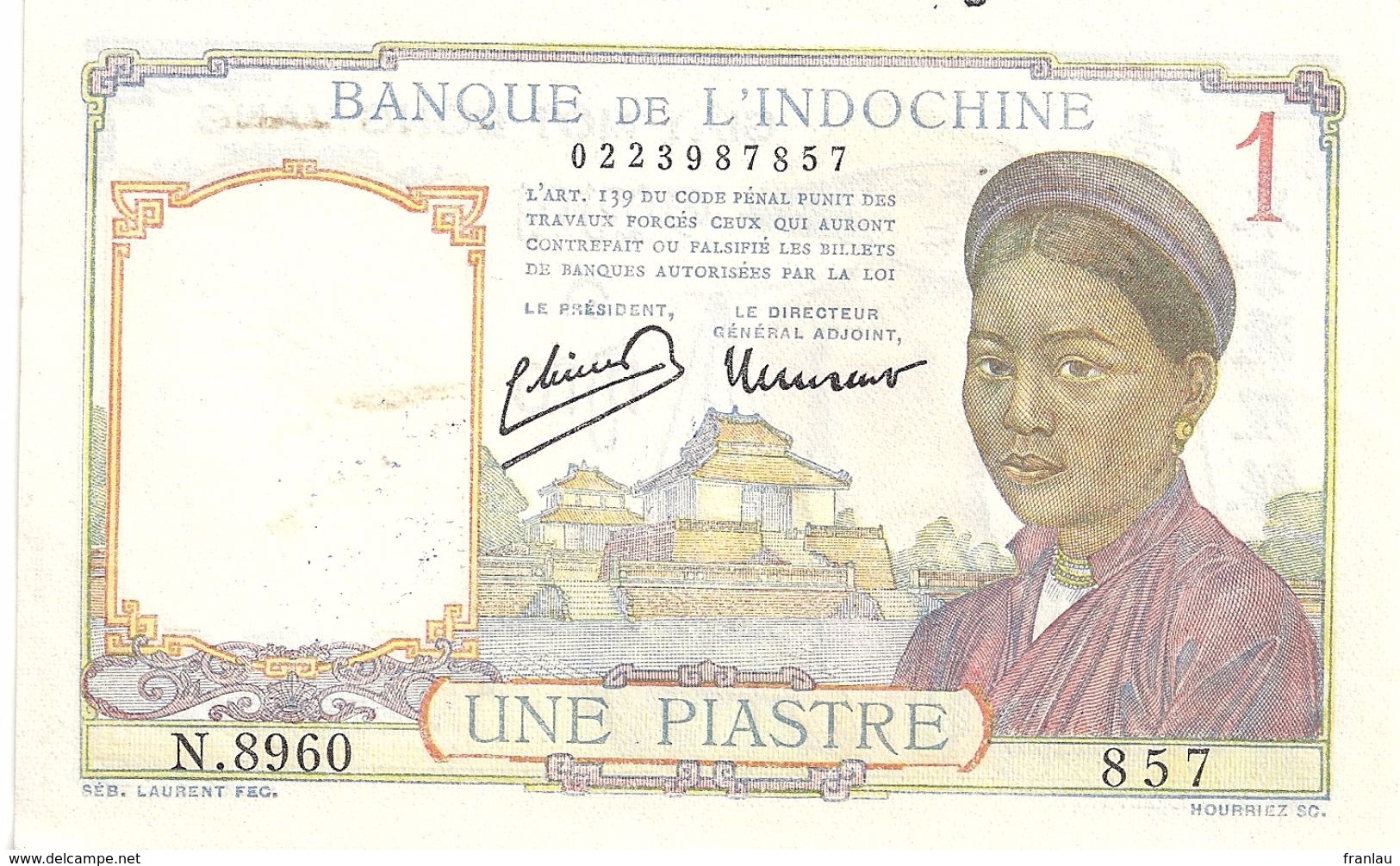 Indochine 1 Piastre Superbe (voir Signatures) - Indochine