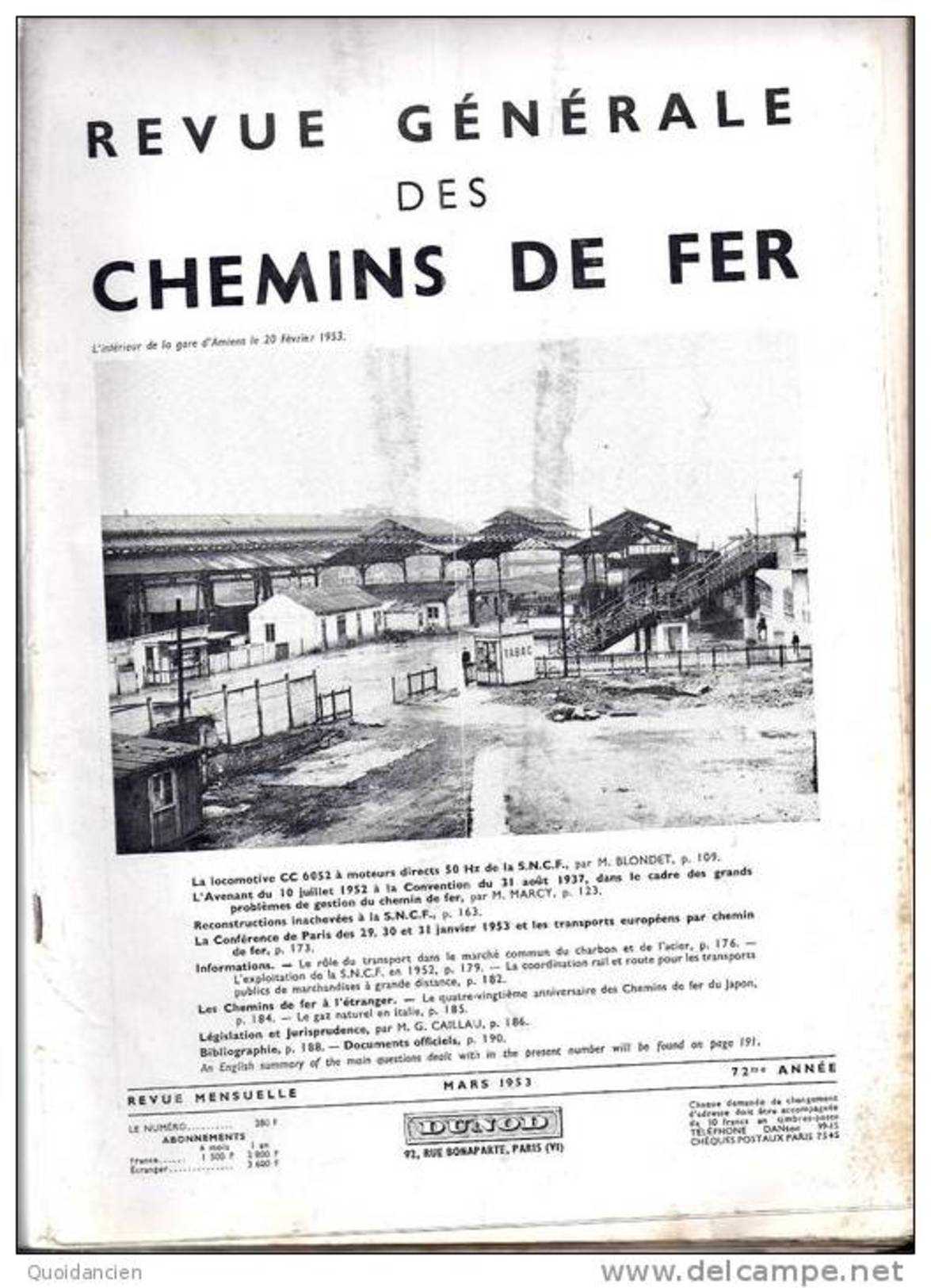 Revue Générale Des Chemins De Fer  03/1953  -  Locomotive  CC6052 -  Gestion Des Chemins De Fer  -   A L'etranger - Eisenbahnen & Bahnwesen