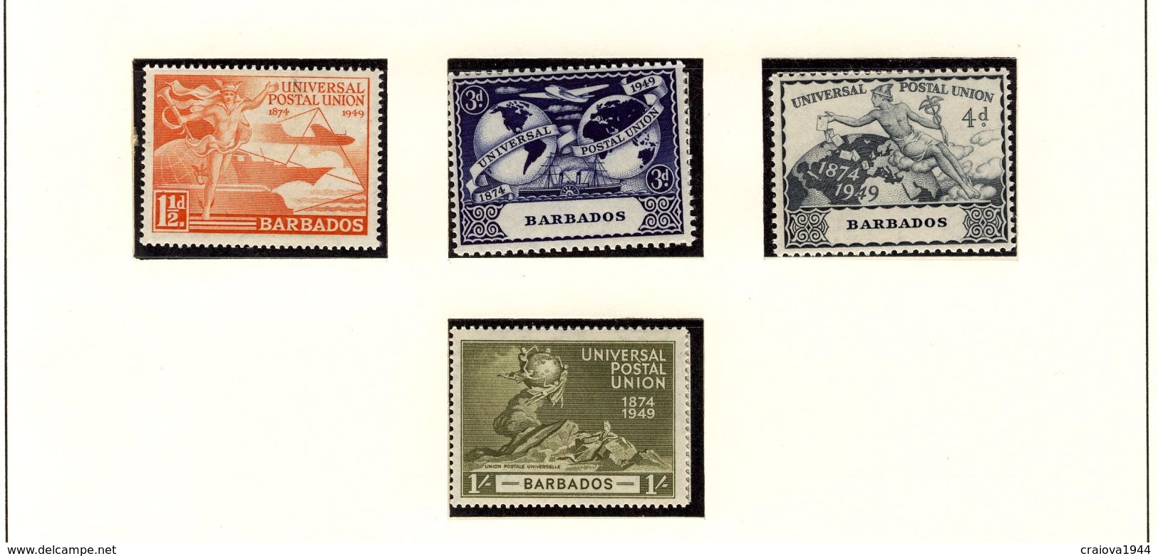 BARBADOS 1949 UPU #212 - 215 MNH - Barbados (...-1966)