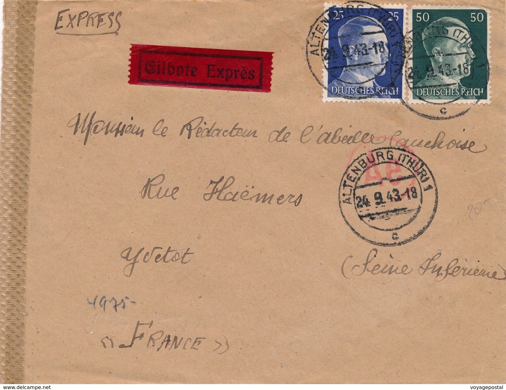 Lettre Express Altenburg Censure WWII - Lettres & Documents