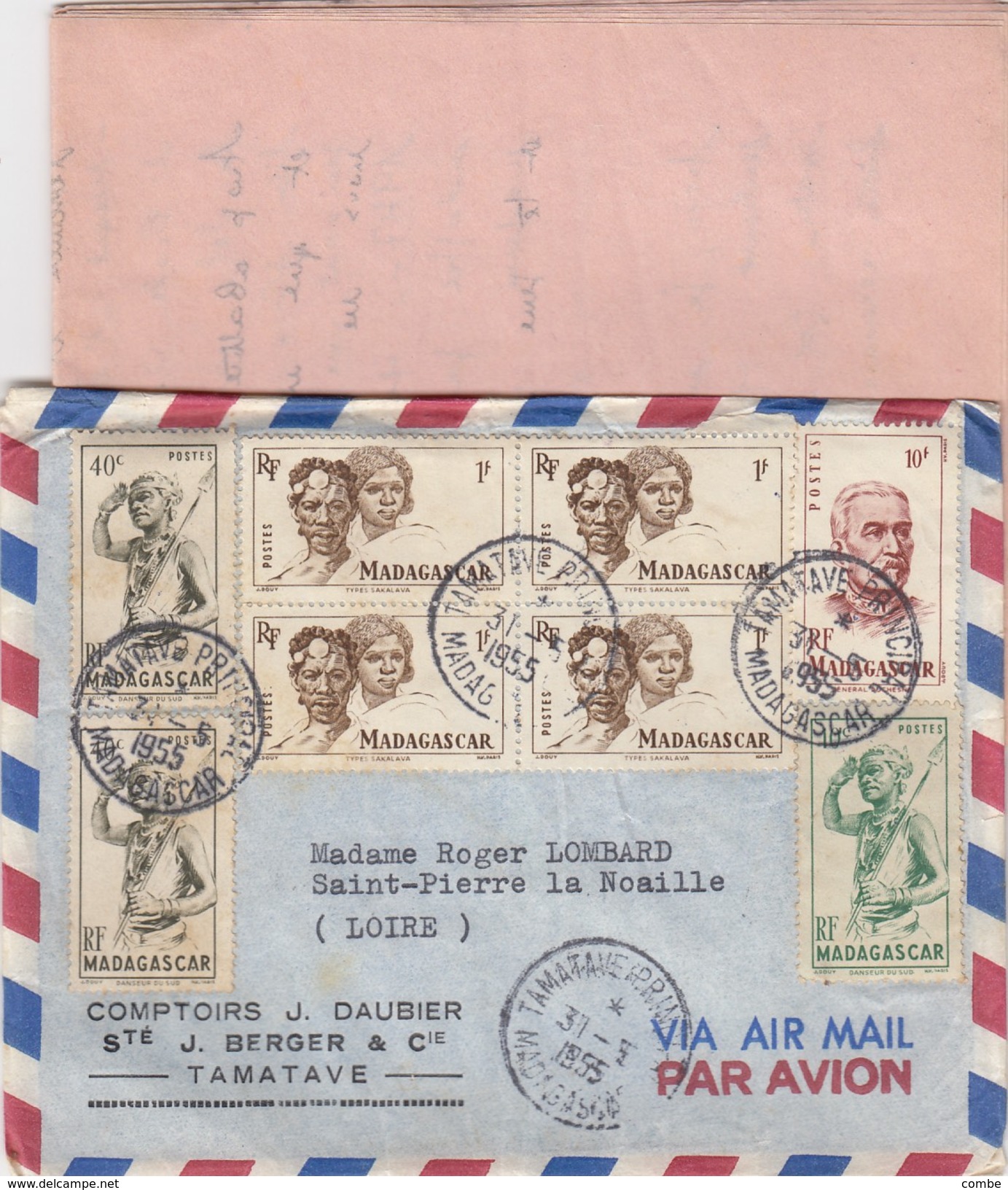 LETTRE MADAGASCAR ET SA CORRESPONDANCE 31.5.55. TAMATAVE POUR LA FRANCE - Madagascar (1960-...)