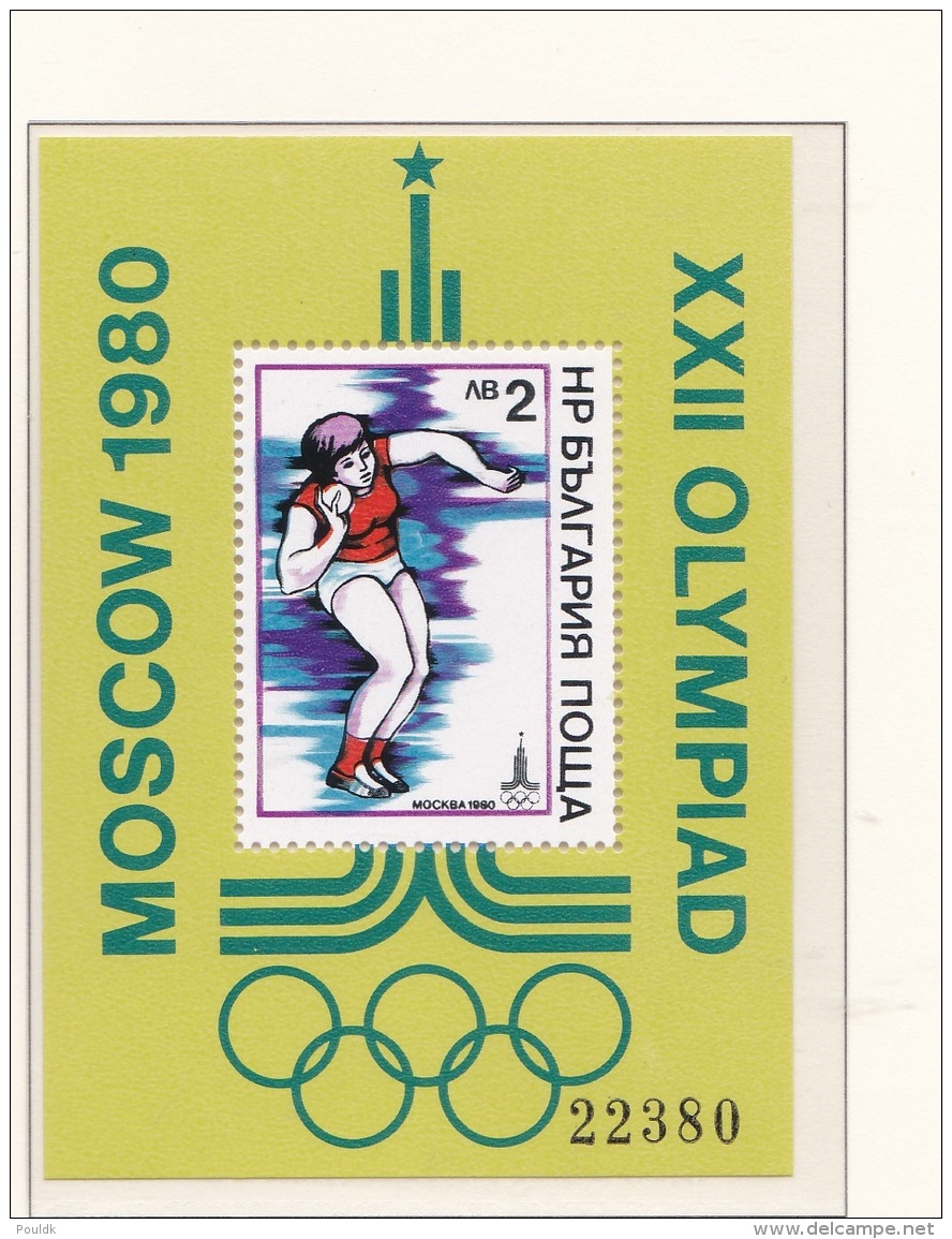 Bulgaria 1980 Moscow Olympic Games - Souvenir Sheet MNH/**  (H30) - Ete 1980: Moscou