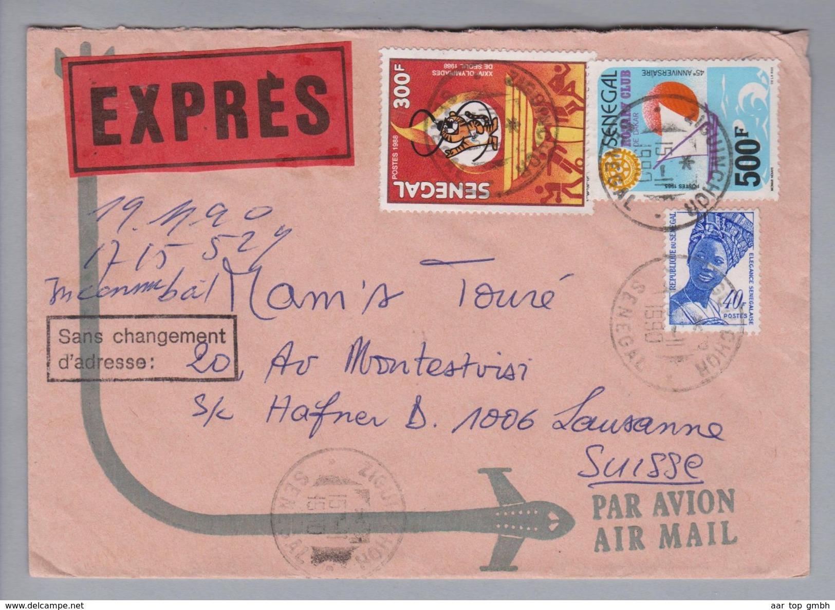 Senegal 1990-02-15 Expressbrief Nach Lausanne Vermerk "sans Changement D'adresse" - Senegal (1960-...)