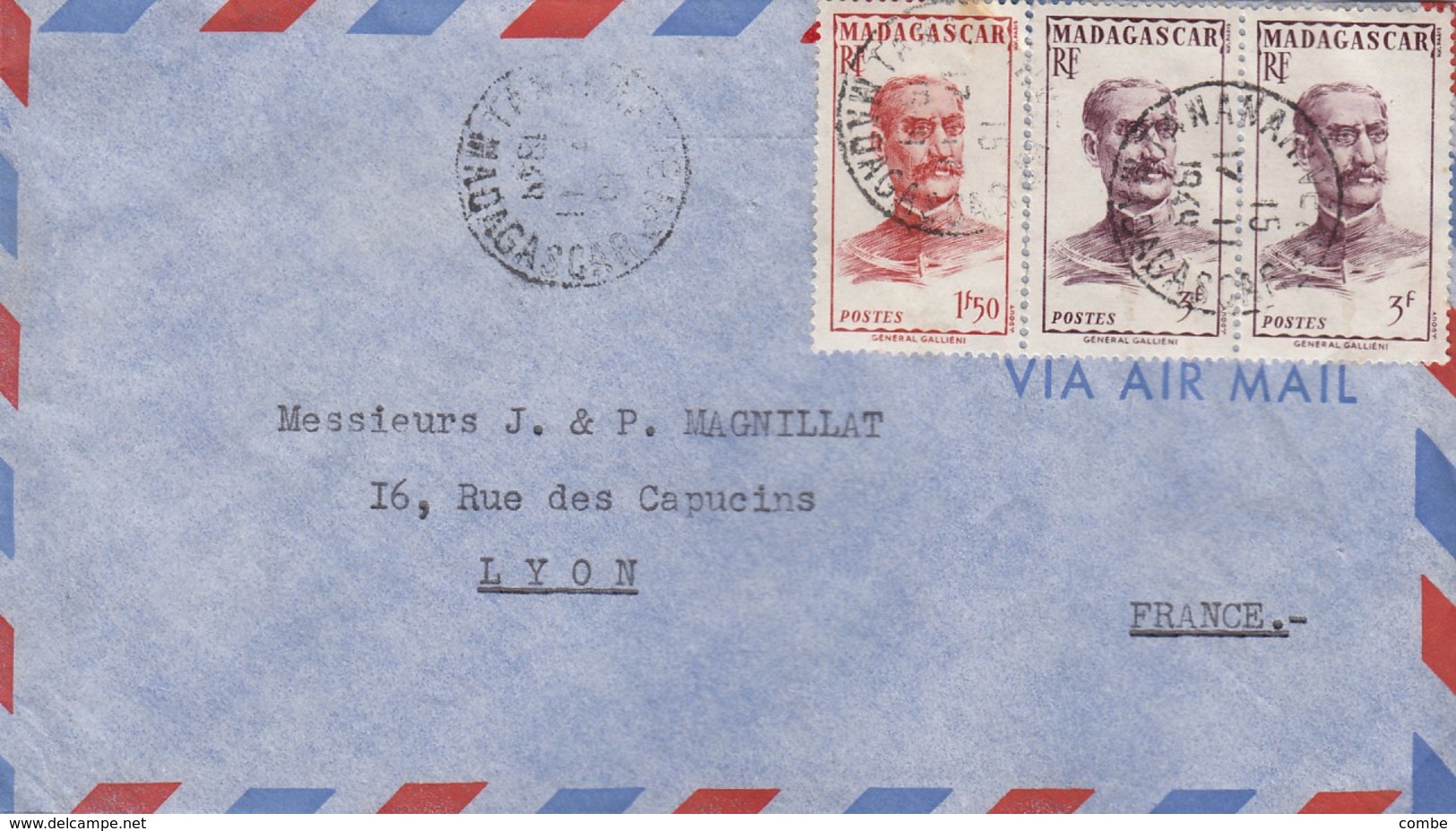 LETTRE MADAGASCAR. 17.11.49.  TANANARIVE  POUR LA FRANCE TARIF 7.50F - Madagascar (1960-...)