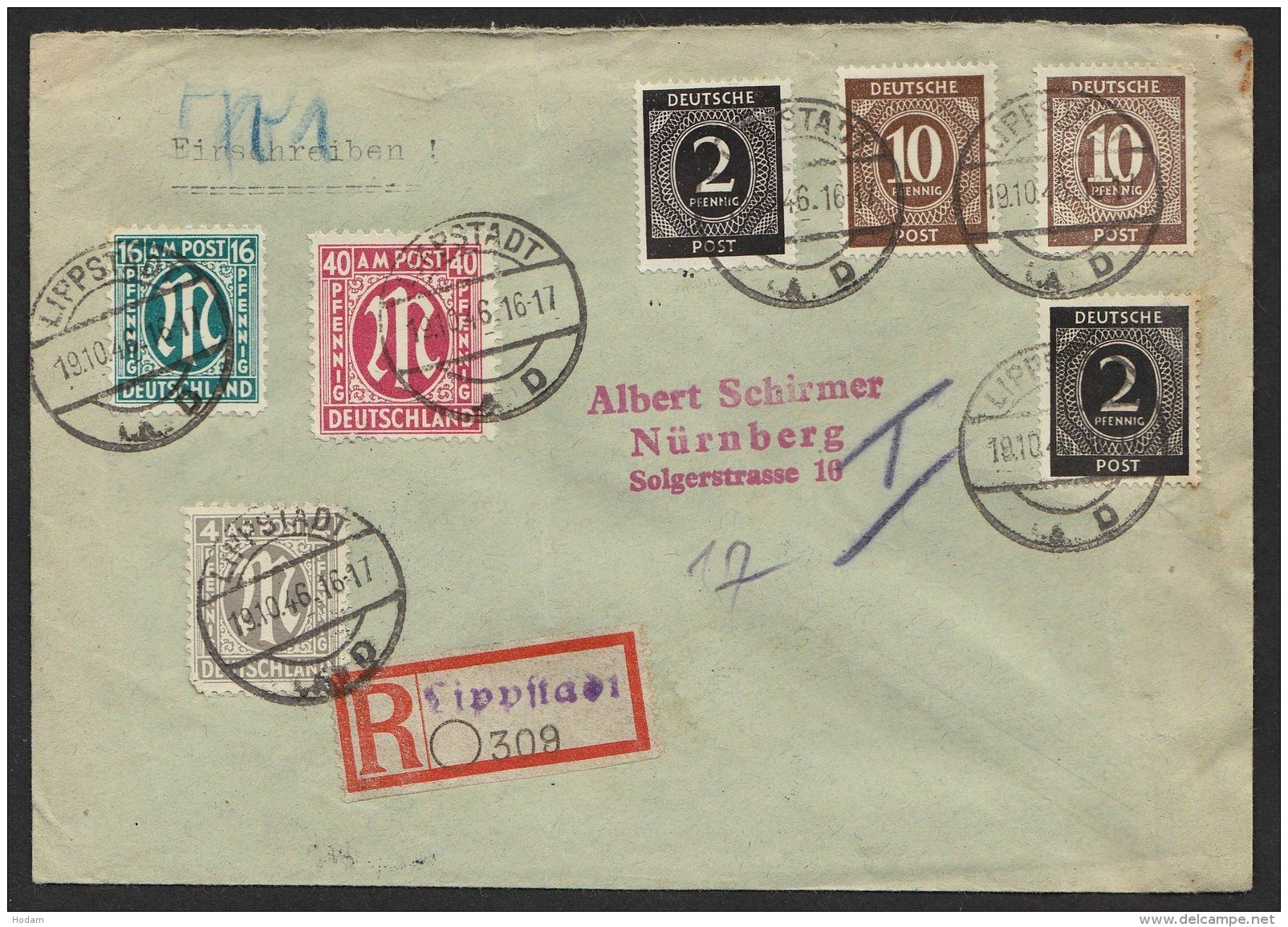Dek. MiF Auf R-Brief "Lippstadt", 19.10.46, Mi-Nr. 25,30 U.a. - Sonstige & Ohne Zuordnung