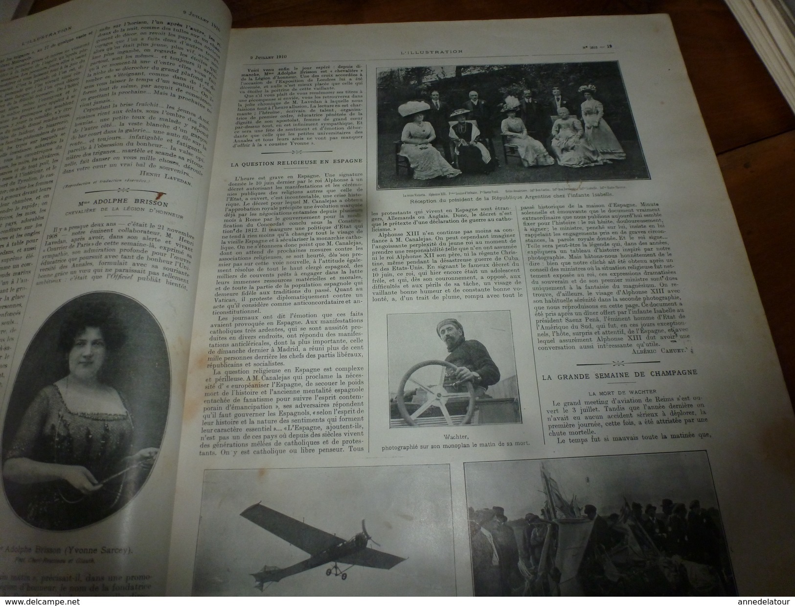 1910 L'ILLUSTRATION:Espagne;Wachter Tué-monoplan;Waldeck-Rousseau;Expo Bruxelles;Monoplan Blériot à Saïgon;Toulouse;etc - L'Illustration