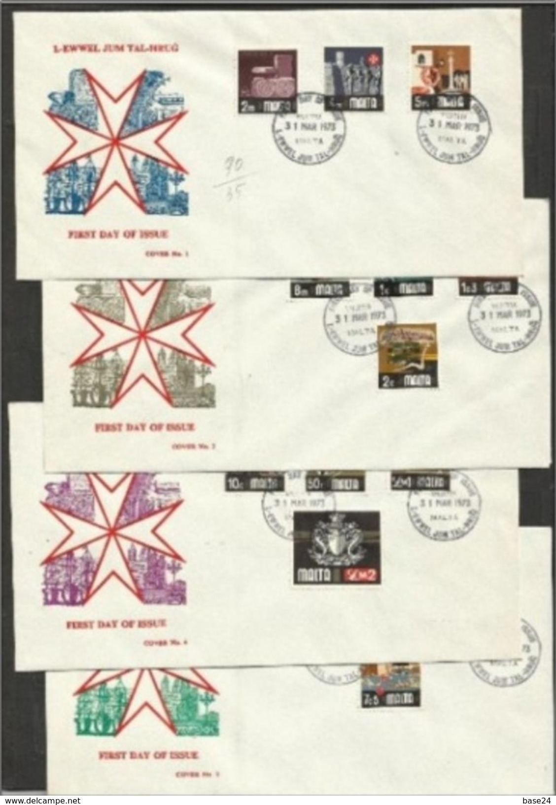 1973 Malta ANNATA  YEAR 5 Serie Su 8 FDC: 459/82 + Segnatasse 41/48 - Malta