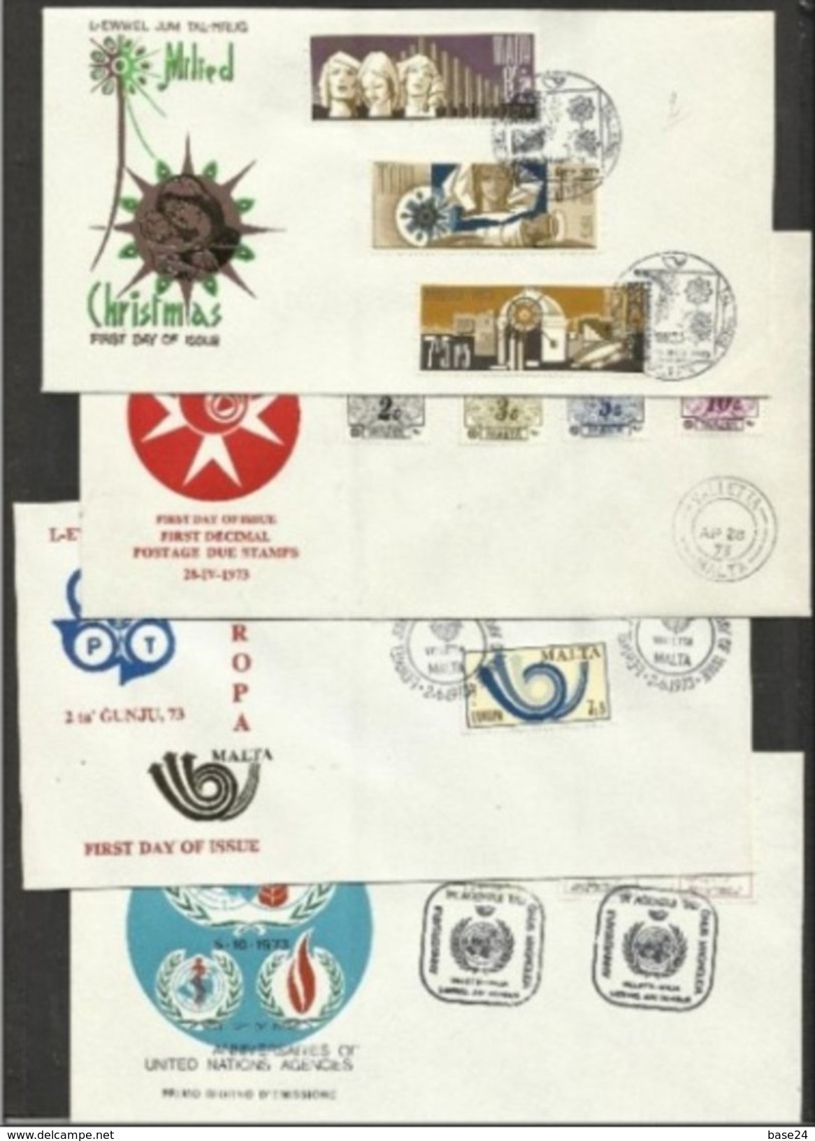 1973 Malta ANNATA  YEAR 5 Serie Su 8 FDC: 459/82 + Segnatasse 41/48 - Malta