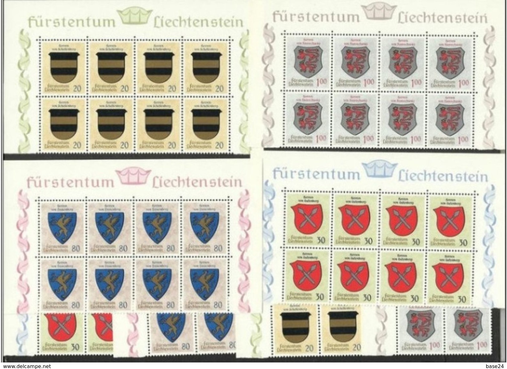 1965 Liechtenstein STEMMI II° 10 Serie Di 4v. (399/02) In Blocco Di 8+2 MNH** - Francobolli