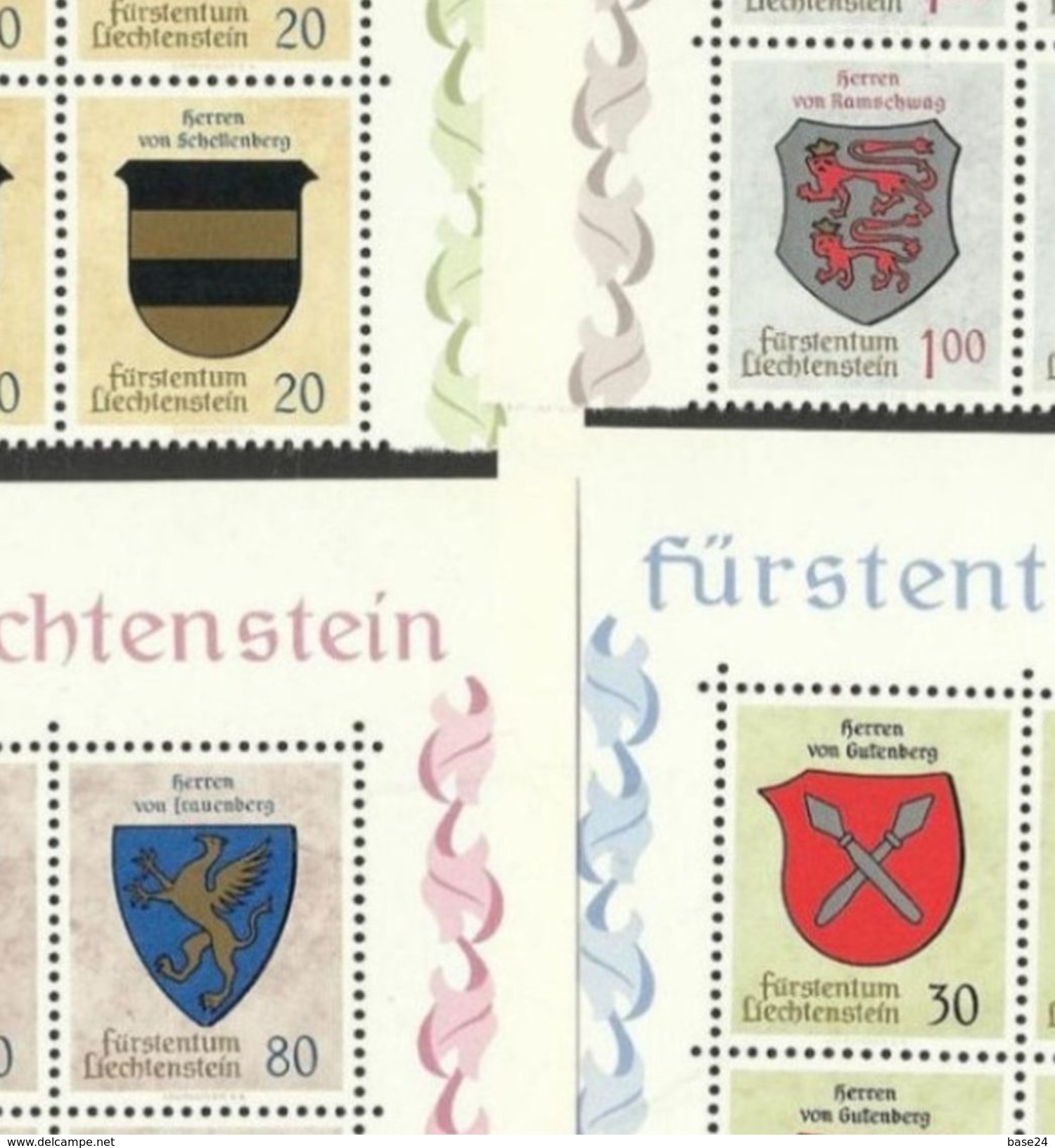 1965 Liechtenstein STEMMI II° 10 Serie Di 4v. (399/02) In Blocco Di 8+2 MNH** - Francobolli