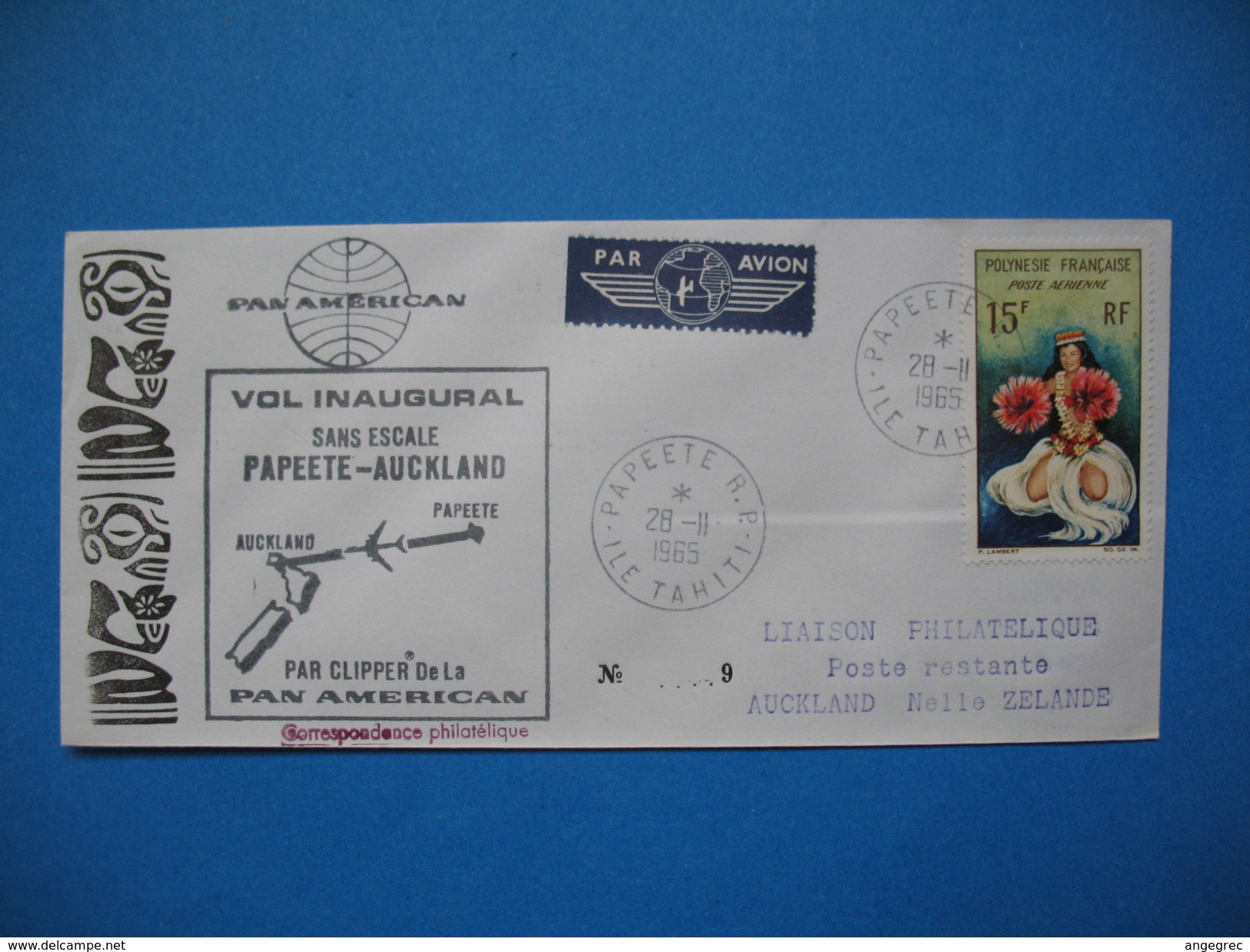 Polynésie Française Année 1964  N° 7 Sur Enveloppe Du 28/11/1965 Voyagé Par Avion De Papeete Pour Auckland Nelle Zelande - Used Stamps