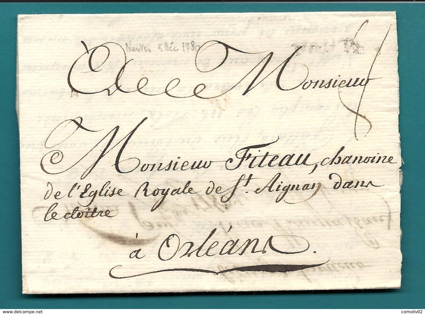 Loire Inférieure - Nantes Pour Le Chanoine De L'Eglise Royale De St Aignan Dans Le Cloitre à Orléans. LAC De 1780 - 1701-1800: Précurseurs XVIII