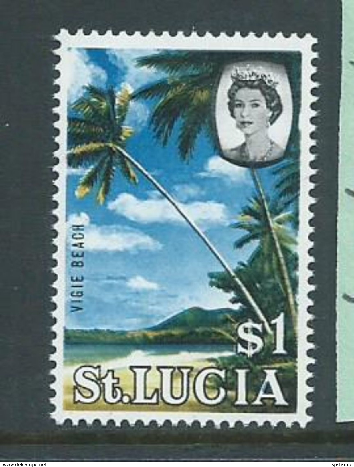 St Lucia 1964 QEII Definitive $1 Beach Scene MNH - St.Lucia (...-1978)