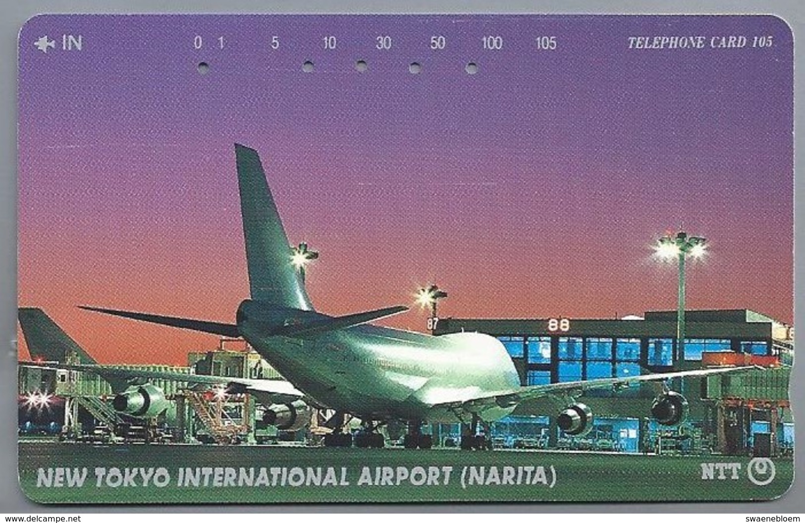 JP.- Japan, Telecarte Japon. NTT. TELEPHONE CARD  - 105-251-378 -. NEW TOKYO INTERNATIONAL AIRPORT - NARITA. 2 Scans - Avions