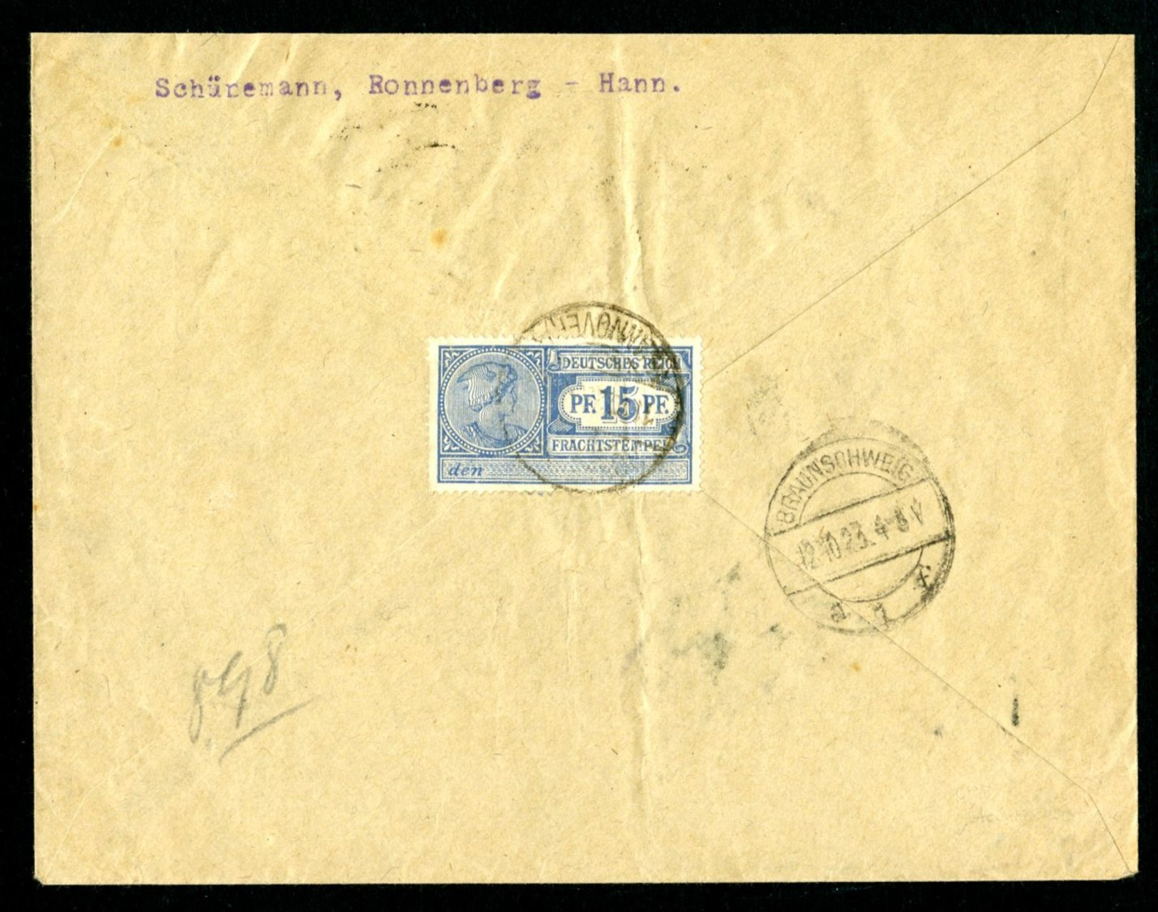 DR Einschreiben 1923 Renneburg Nach Braunschweig Vignette Postfrachtstempel L921 - Briefe U. Dokumente