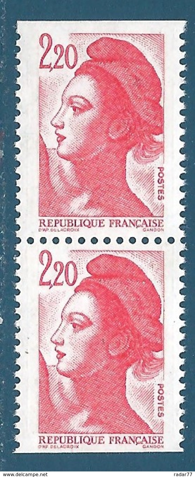 N°2427a Paire Verticale Liberté 2,20 Neuf** (issu De Carnet) - Unused Stamps