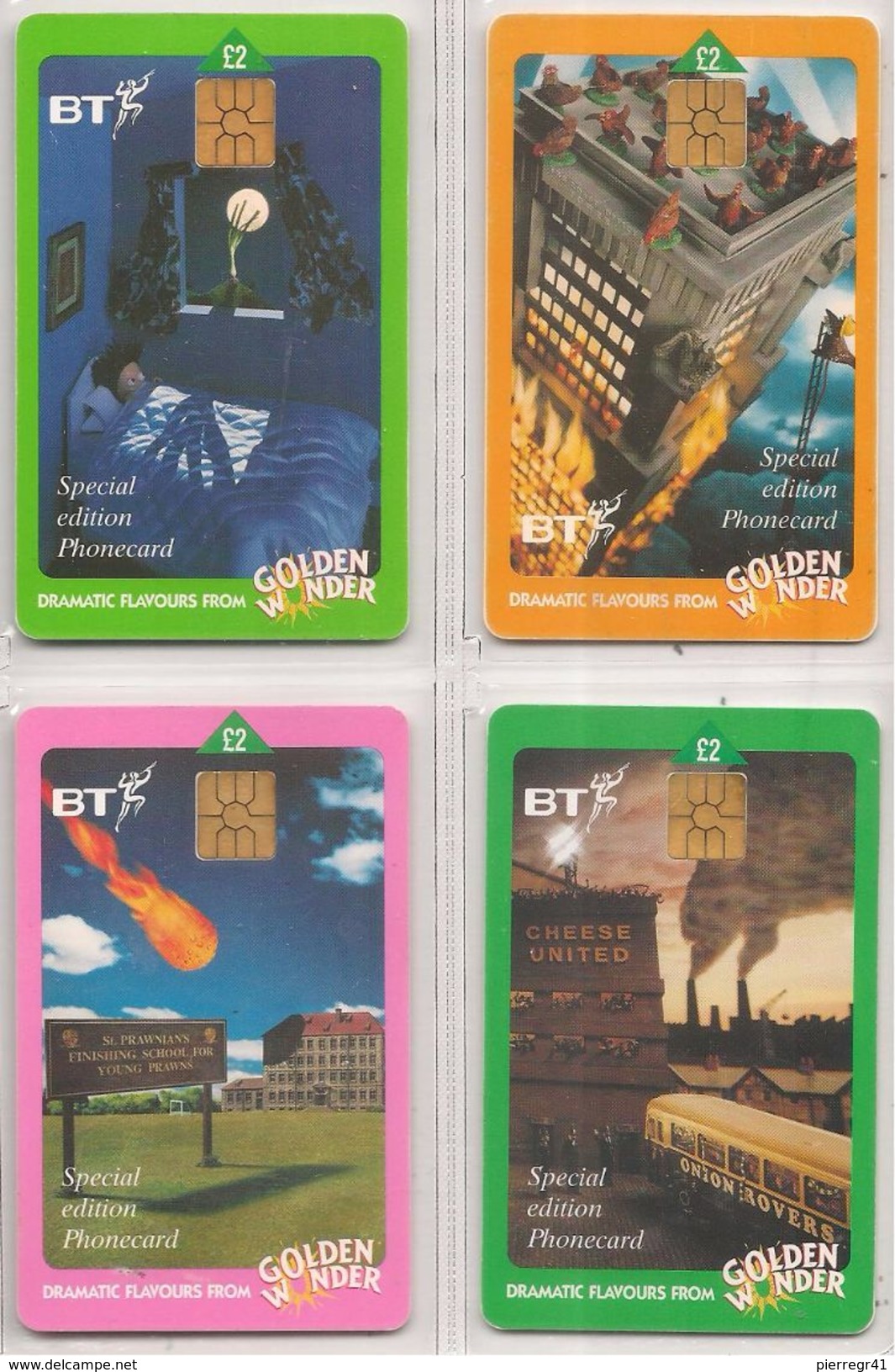 4-CARTES+PUCE-BRITISH TELECOM-2£-SERIE--LIVRE -GOLDEN-WONDER-UTIL-TBE-RARE - Colecciones