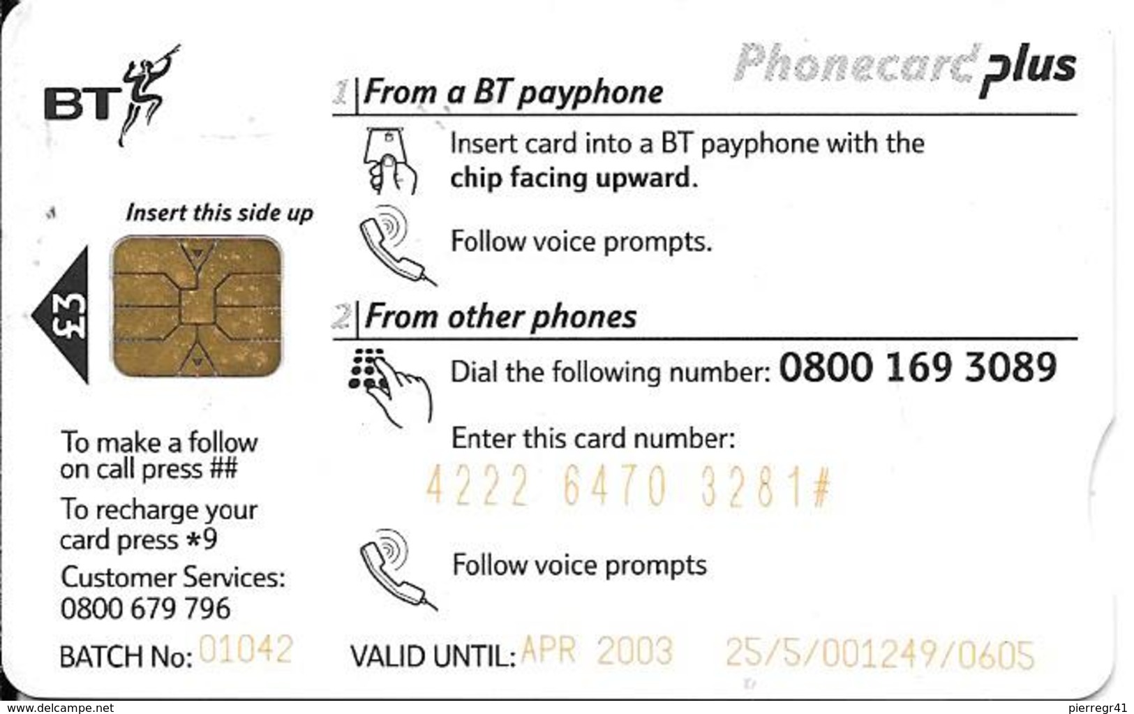 4-CARTES+PUCE-SA1--BRITISH TELECOM-3£-5£:10£-Sans Valeur-04/2003-TBE-RARE - BT Phonecard Plus