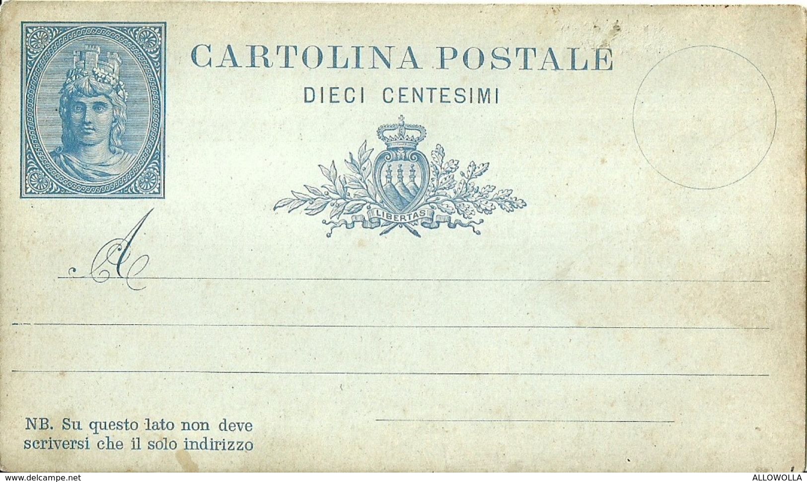 103 - "CARTOLINA POSTALE - SAN MARINO - 1/7/1882 - * LIBERTAS * - DIECI CENTESIMI - AZZURRO" - San Marino