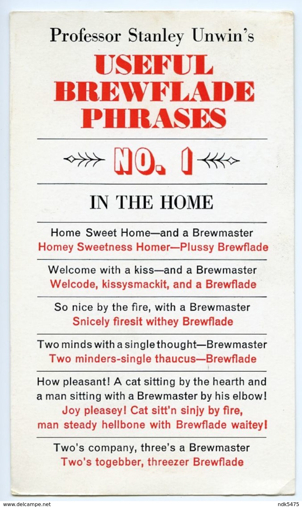 PROFESSOR STANLEY UNWIN'S USEFUL BREWFLADE PHRASES - Publicités