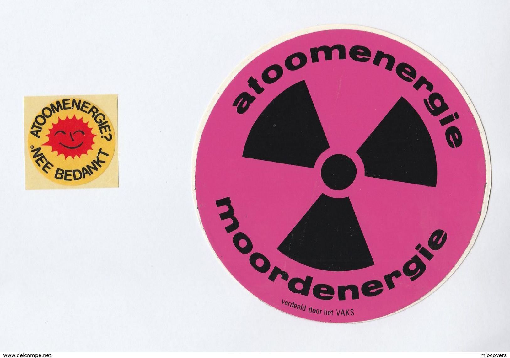 1980s? Netherlands 2 Different ANTI NUCLEAR ENERGY CAMPAIGN LABELS Unused On Original Backing Paper Label Atomic - Sin Clasificación