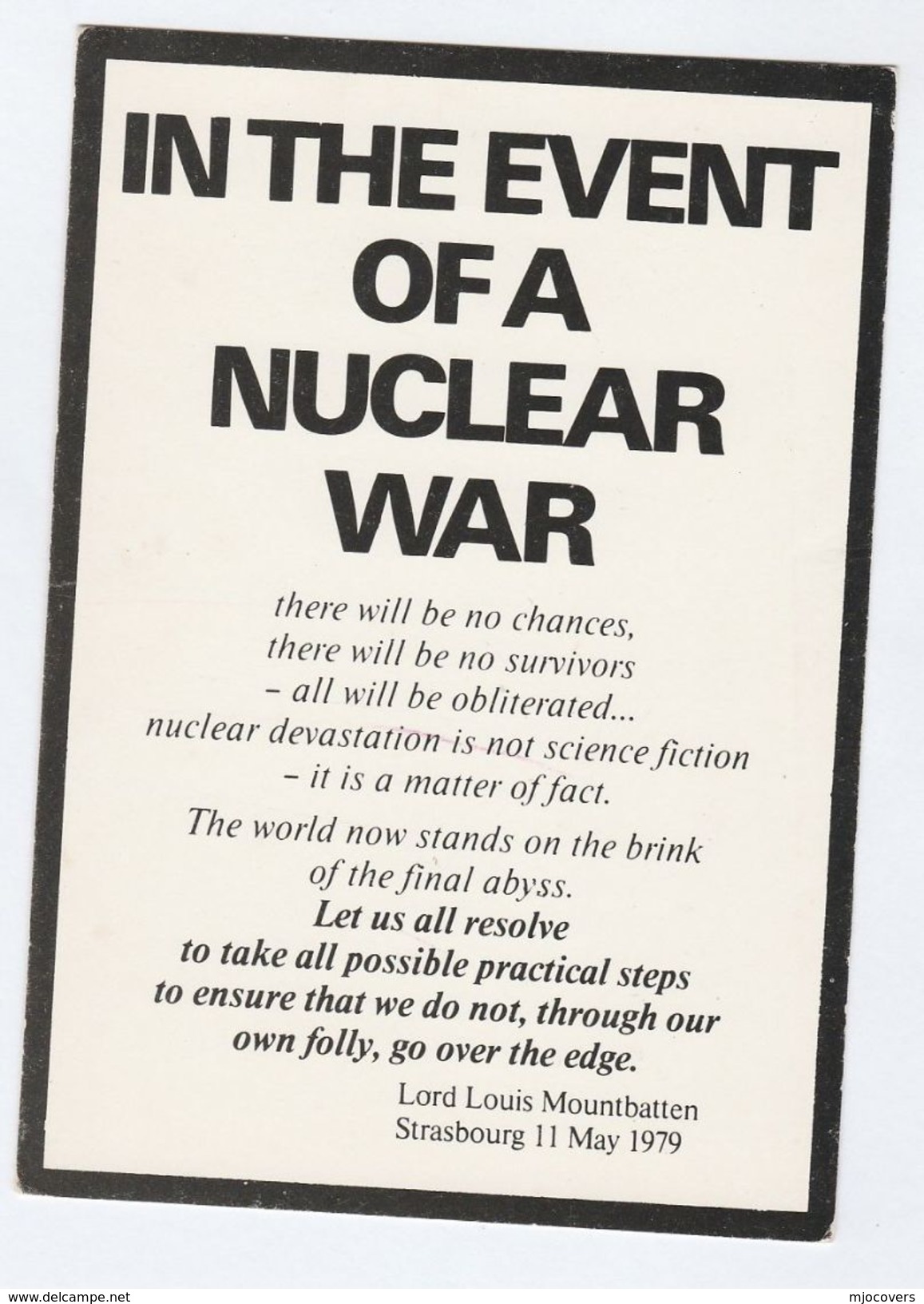 1980s? ANTI NUCLEAR WAR CAMPAIGN Postcard By QUAKER PEACE & SERVICE Gb Atomic Weapons Energy Cnd - Manifestations