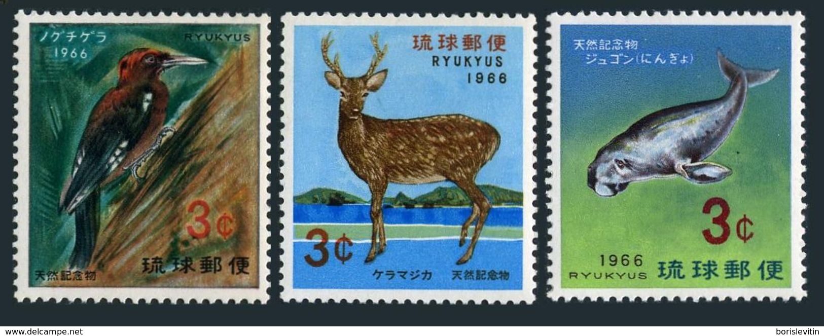 RyuKyu 140-142,MNH. Nature Conservation 1966.Woodpecker,Sika Deer,Dugong. - Other & Unclassified