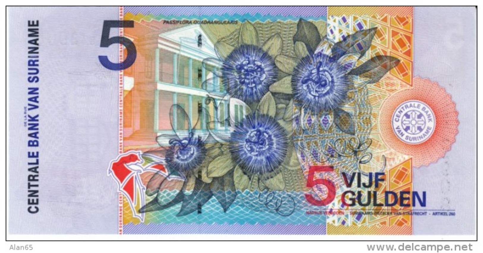 Suriname #146 5 Gulden 2000 Banknote Money Currency, Bird Flowers - Surinam