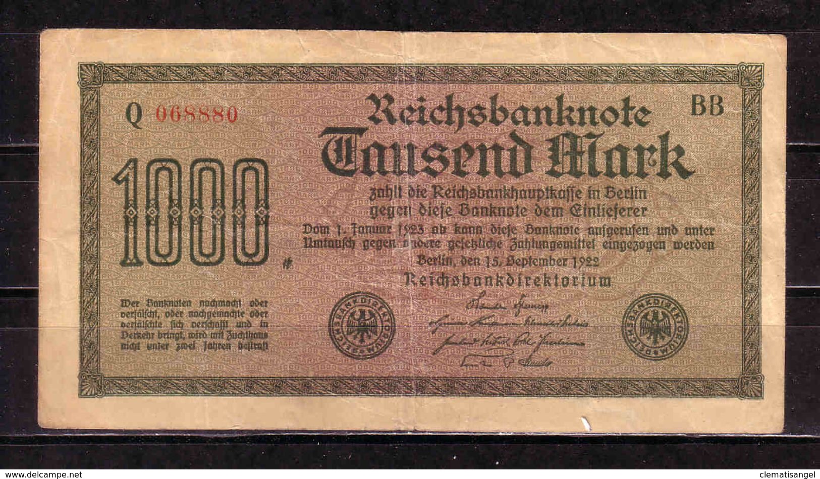 300d * DEUTSCHES REICH 75d * TAUSEND MARK * 15.SEPTEMBER 1922 **!! - 1000 Mark