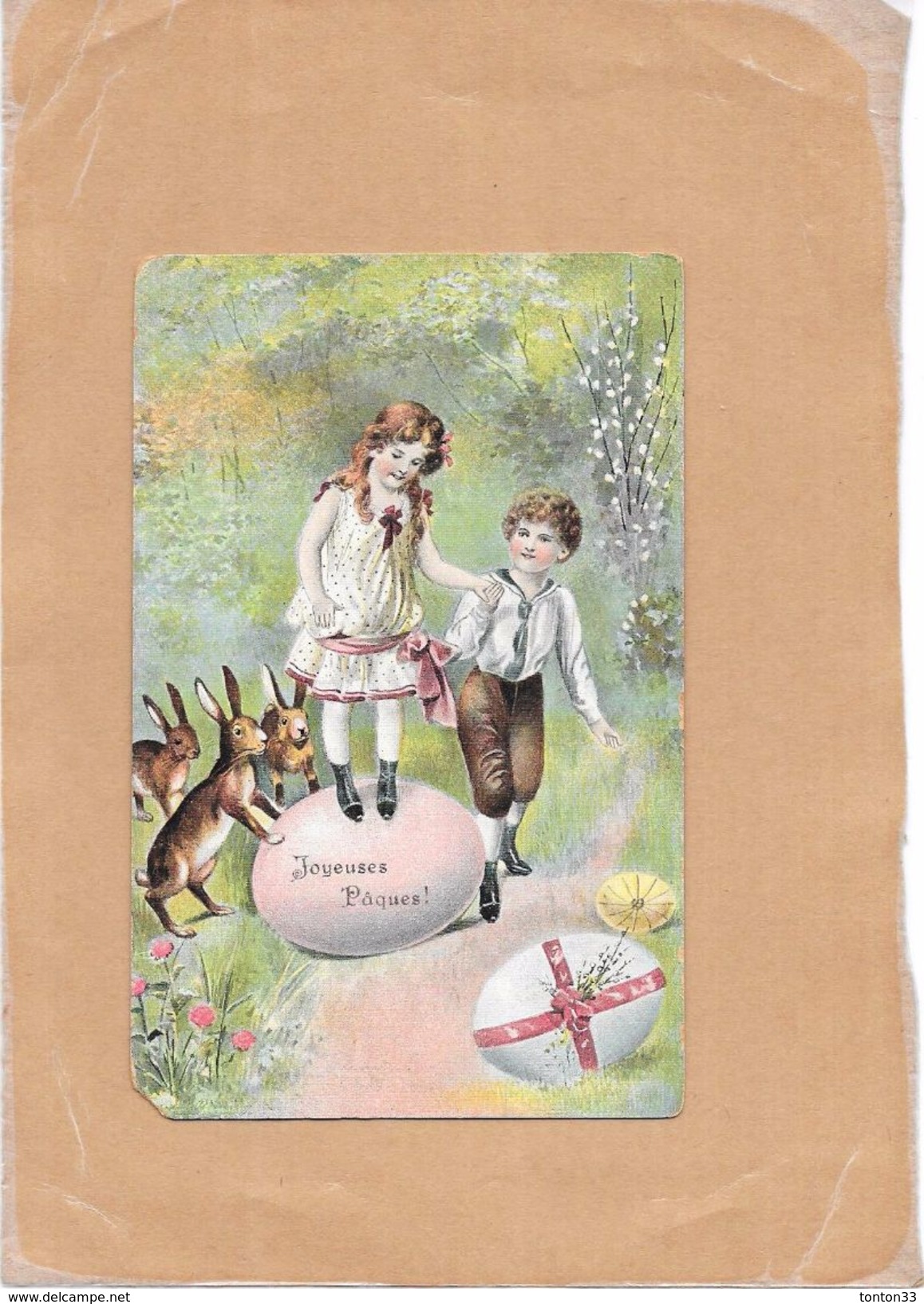 CPA COLORISEE FETE - JOYEUSES PAQUES - Enfants Jouant Sur Un Oeuf - NANT2 - - Easter