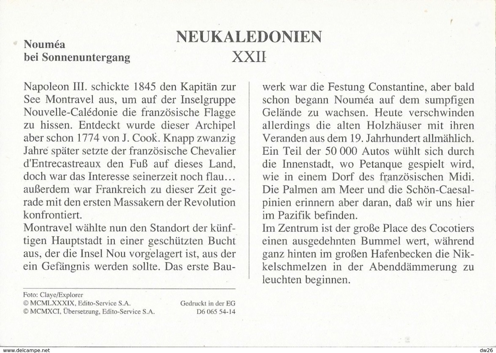 Fiche Neukaledonien (Nouvelle Calédonie) - Nouméa Bei Sonnenuntergang (coucher De Soleil) - Edito-Service S.A. - Geografia