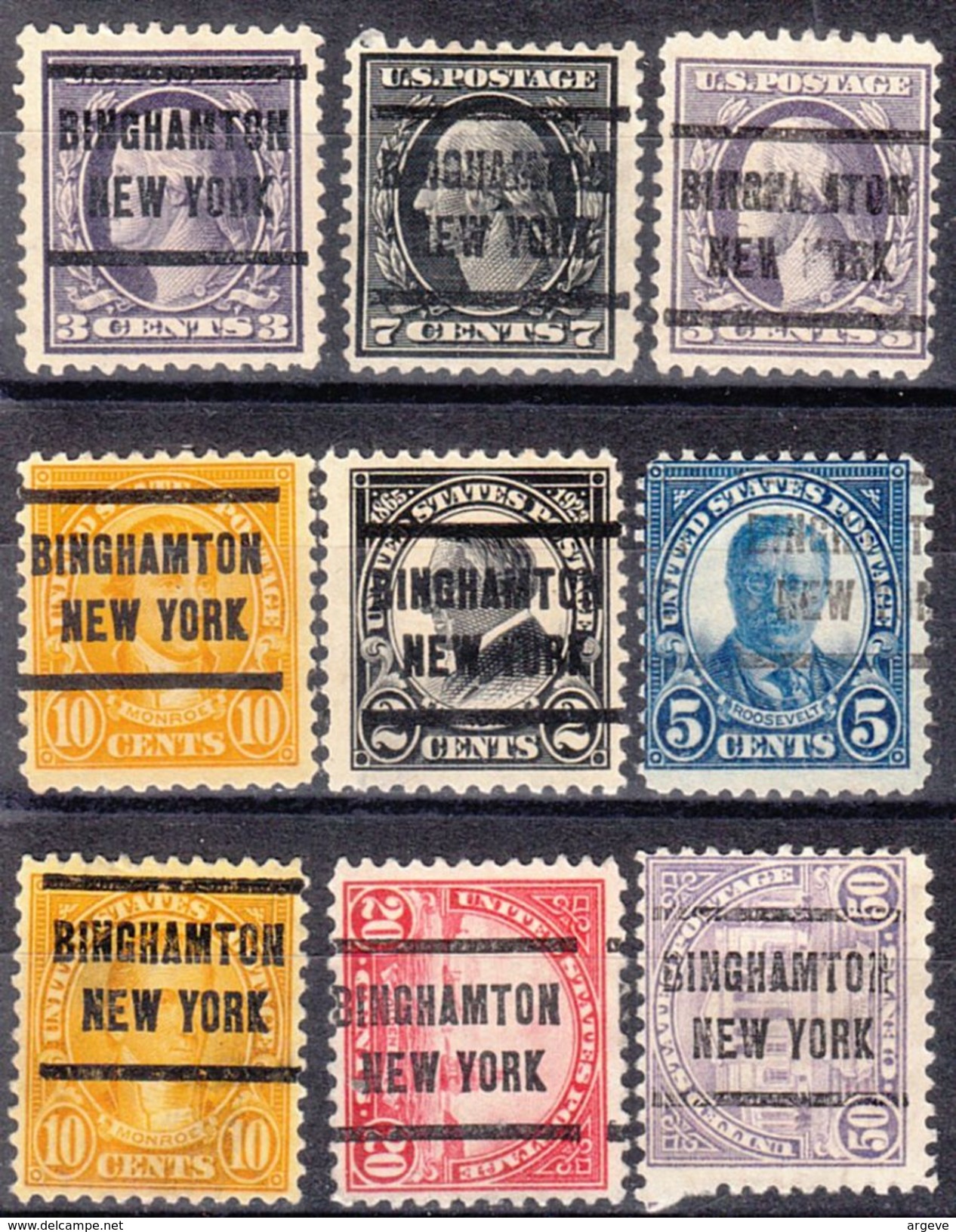 USA Precancel Vorausentwertungen Preo, Locals New York, Binghamton 205, 9 Diff. Perf. 5 X 11x11, 5 X 11x10 1/2 - Precancels